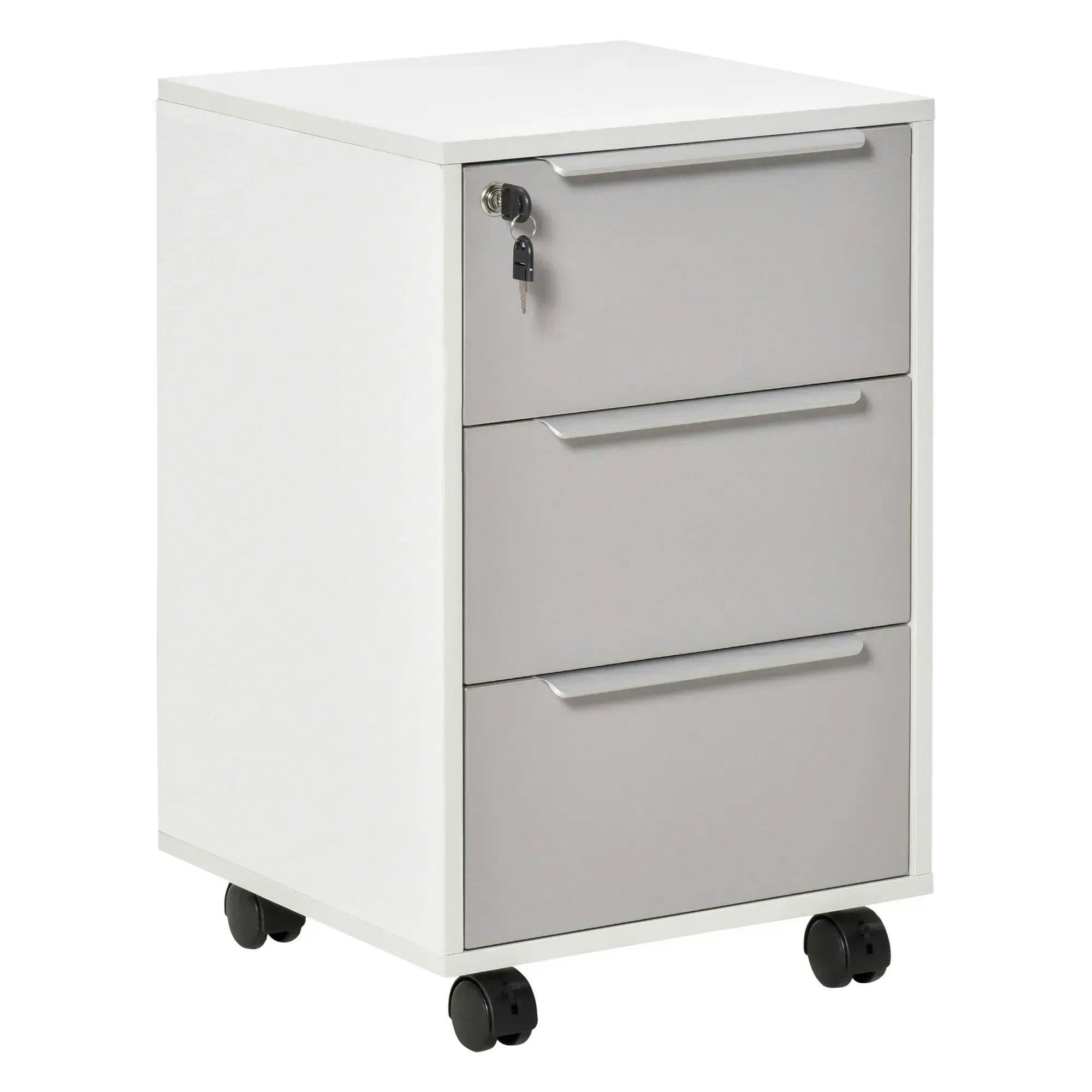 Homcom Unisex Grey 3-Drawer Locking File Cabinet Mobile Chest Of Drawers Side Table In - Image 6