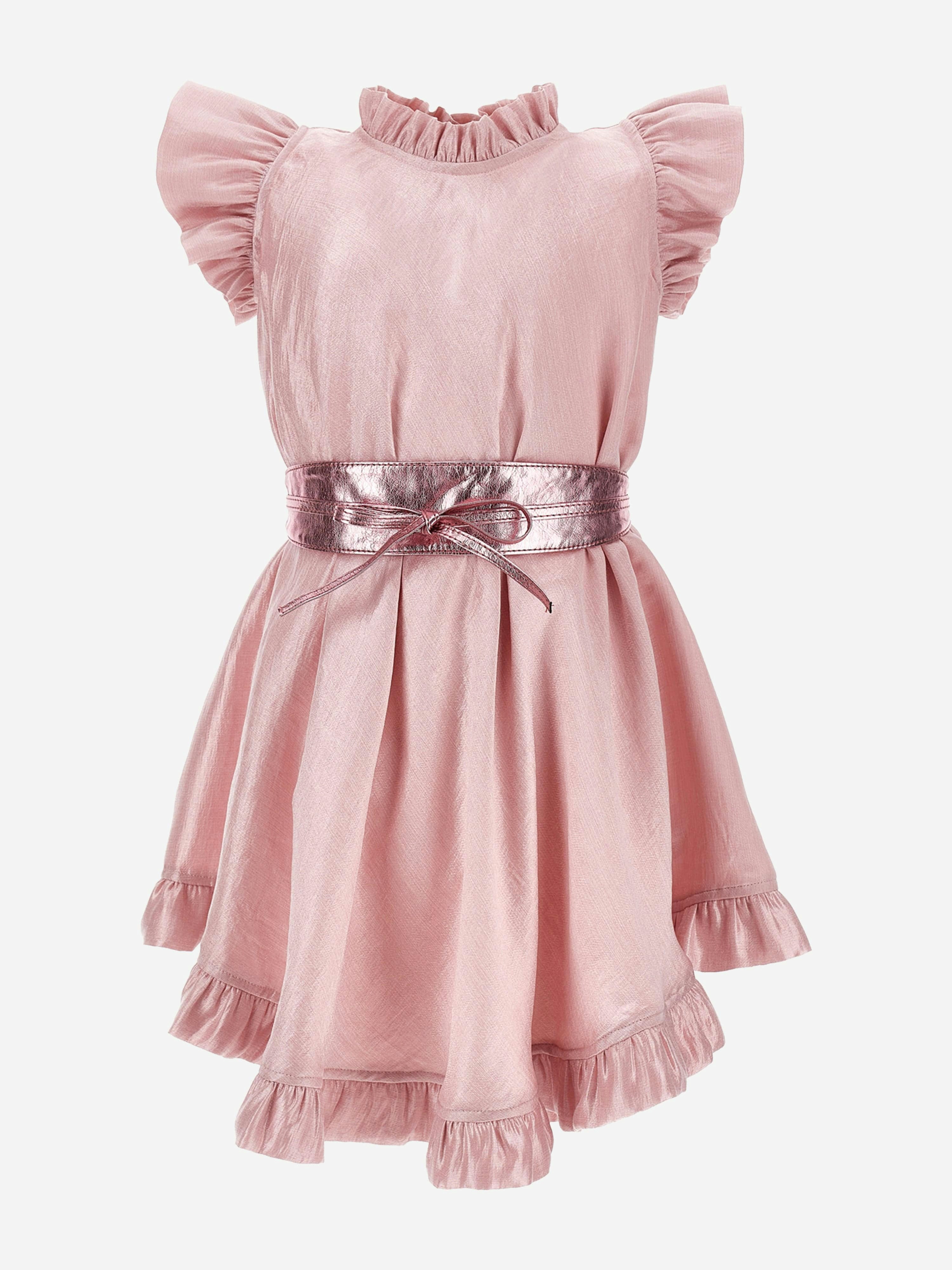 Monnalisa Girls Pink Occasion Dress With Belt In - 6 Yrs