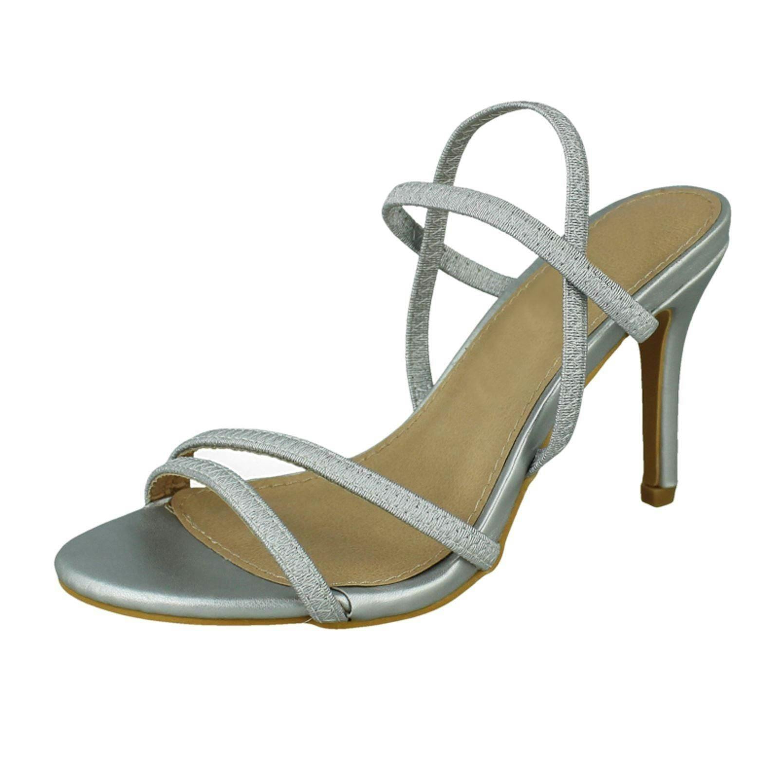 Spot On Women's Silver Mid Heel Strappy Sandals F12015 - Uk 7