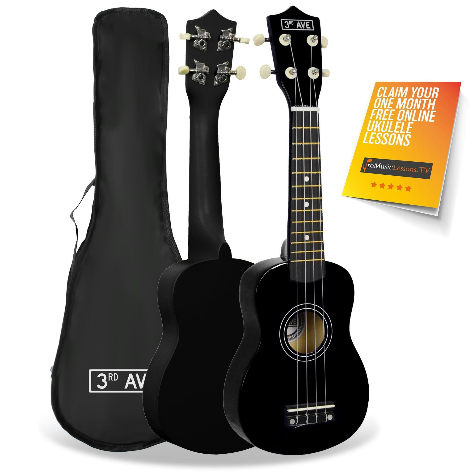 3Rd Avenue Black Soprano Ukulele With Bag