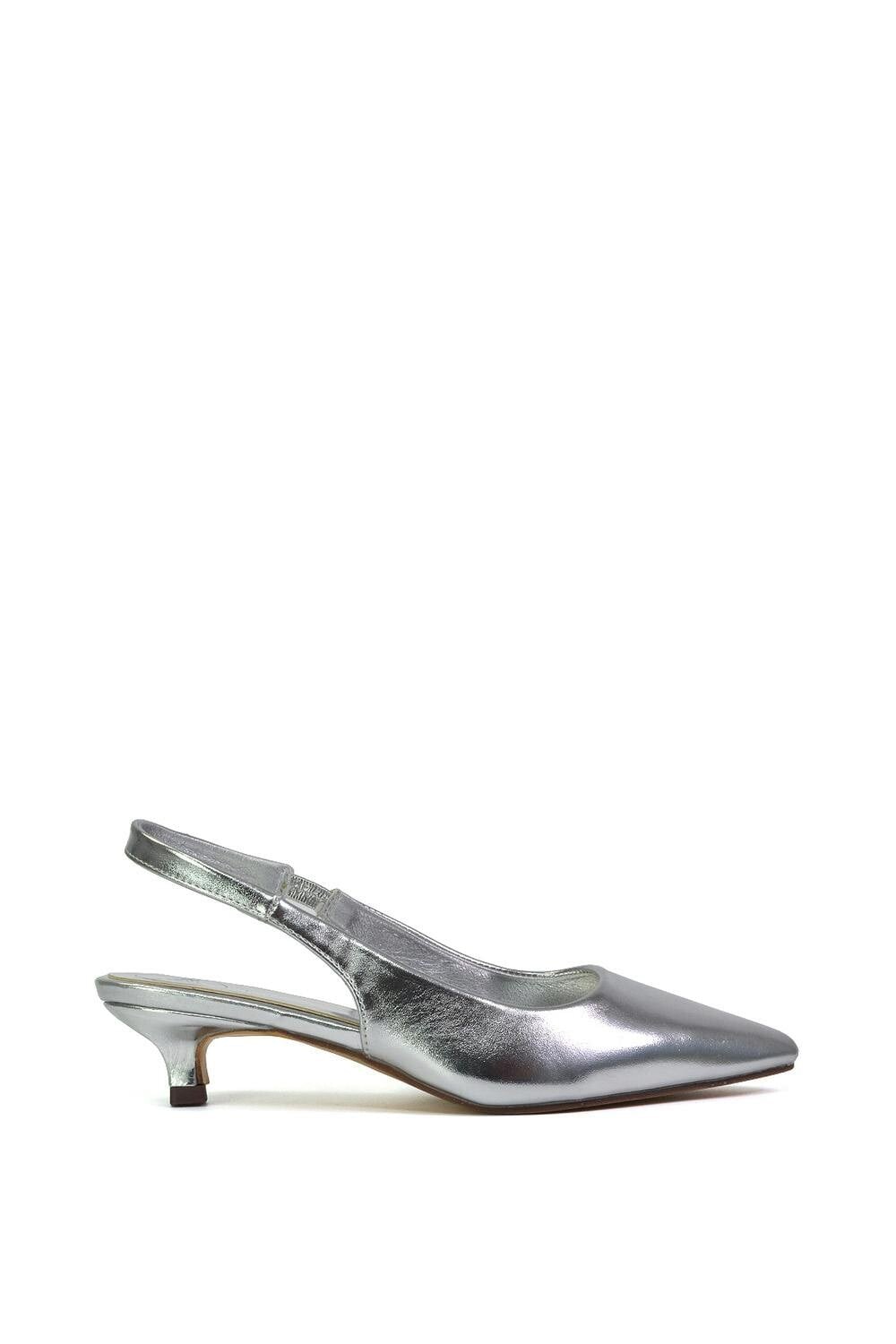 Xy London Women's Silver Pointed Toe Sling Back Kitten Heel Sandals - 4