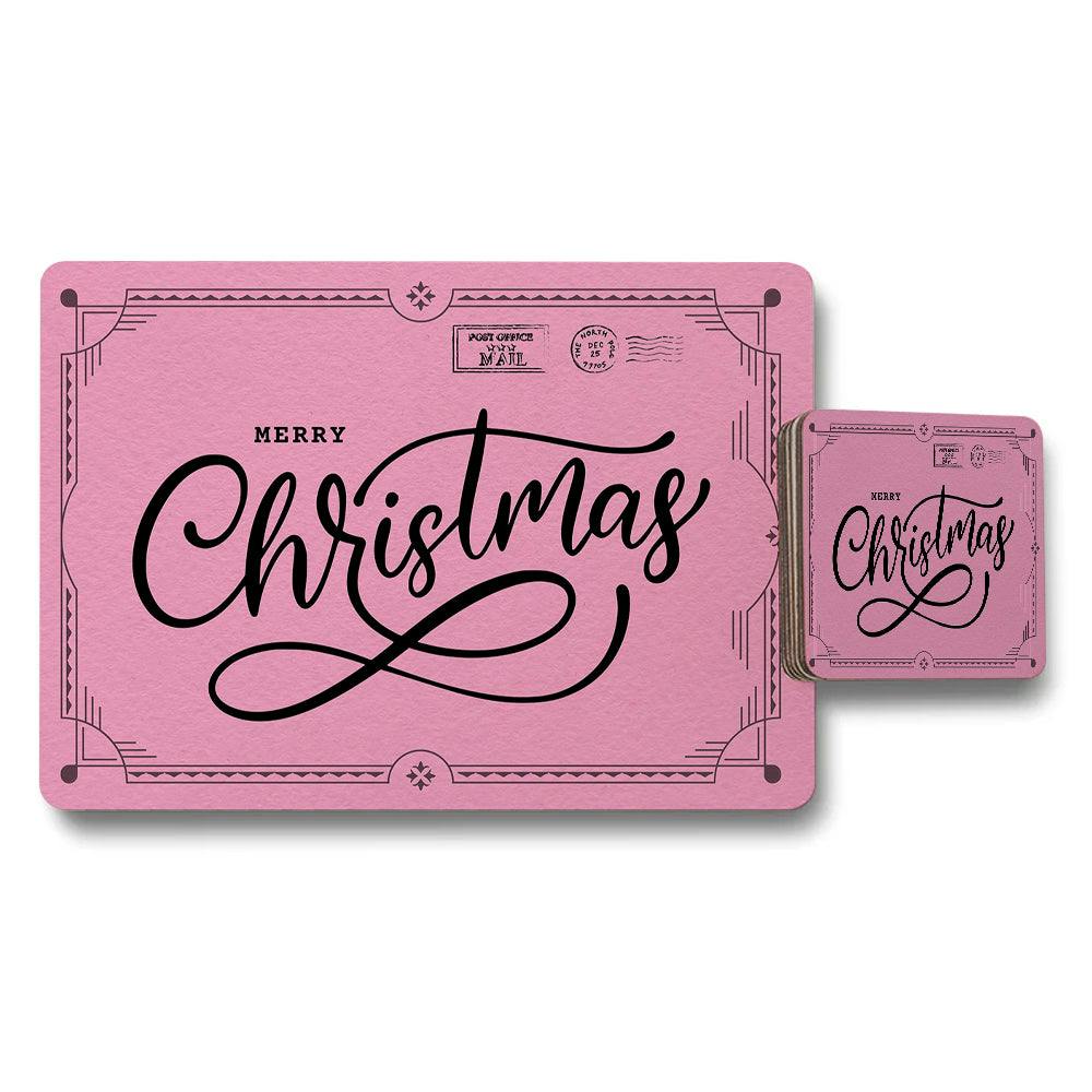 Benjamin Tate Design Pink Merry Christmas Placemats And Coaster Set Gift Ready