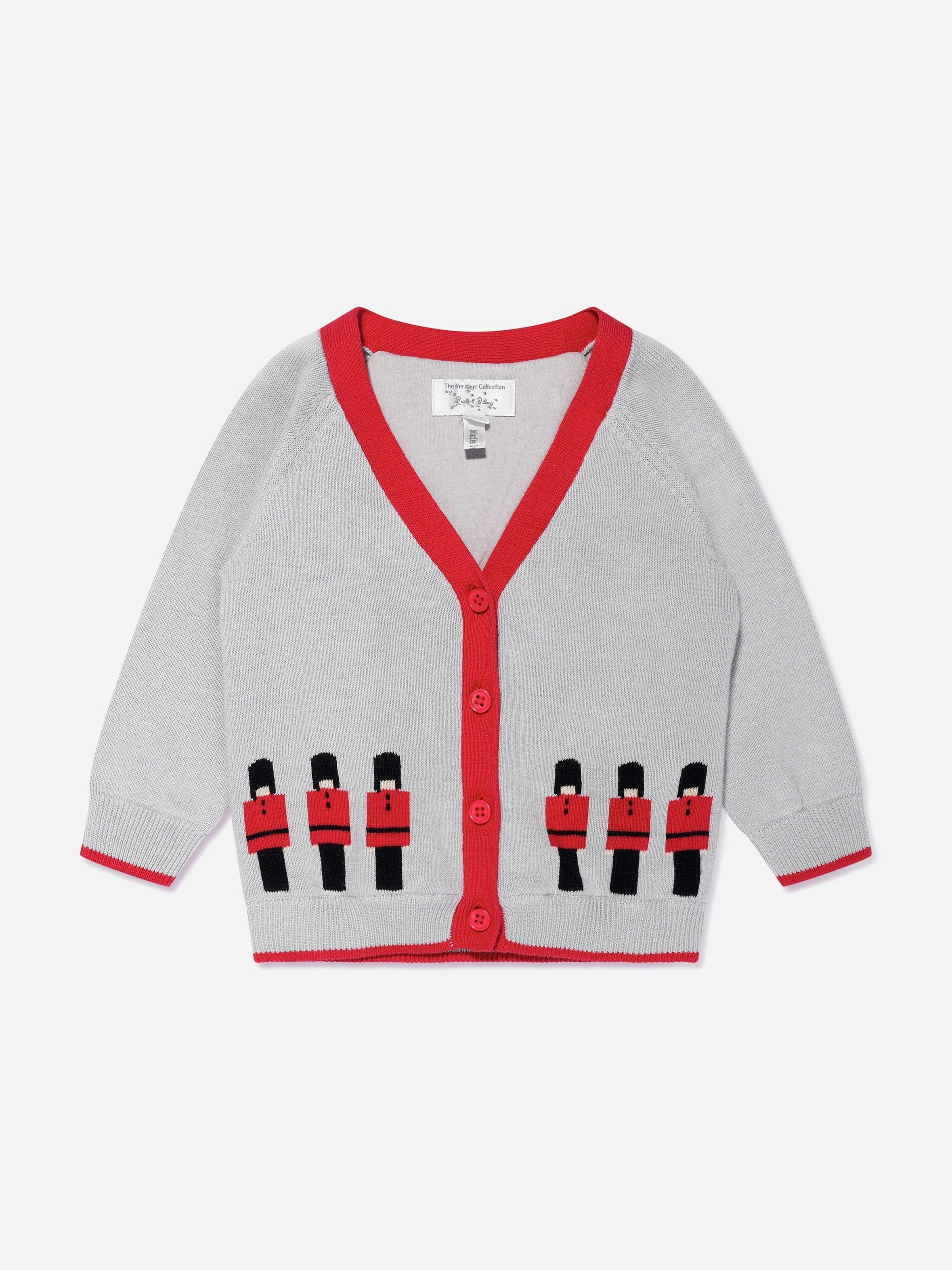 Rachel Riley Men's Grey Baby Boys Soldier Intarsia Cardigan In - 12 Mths