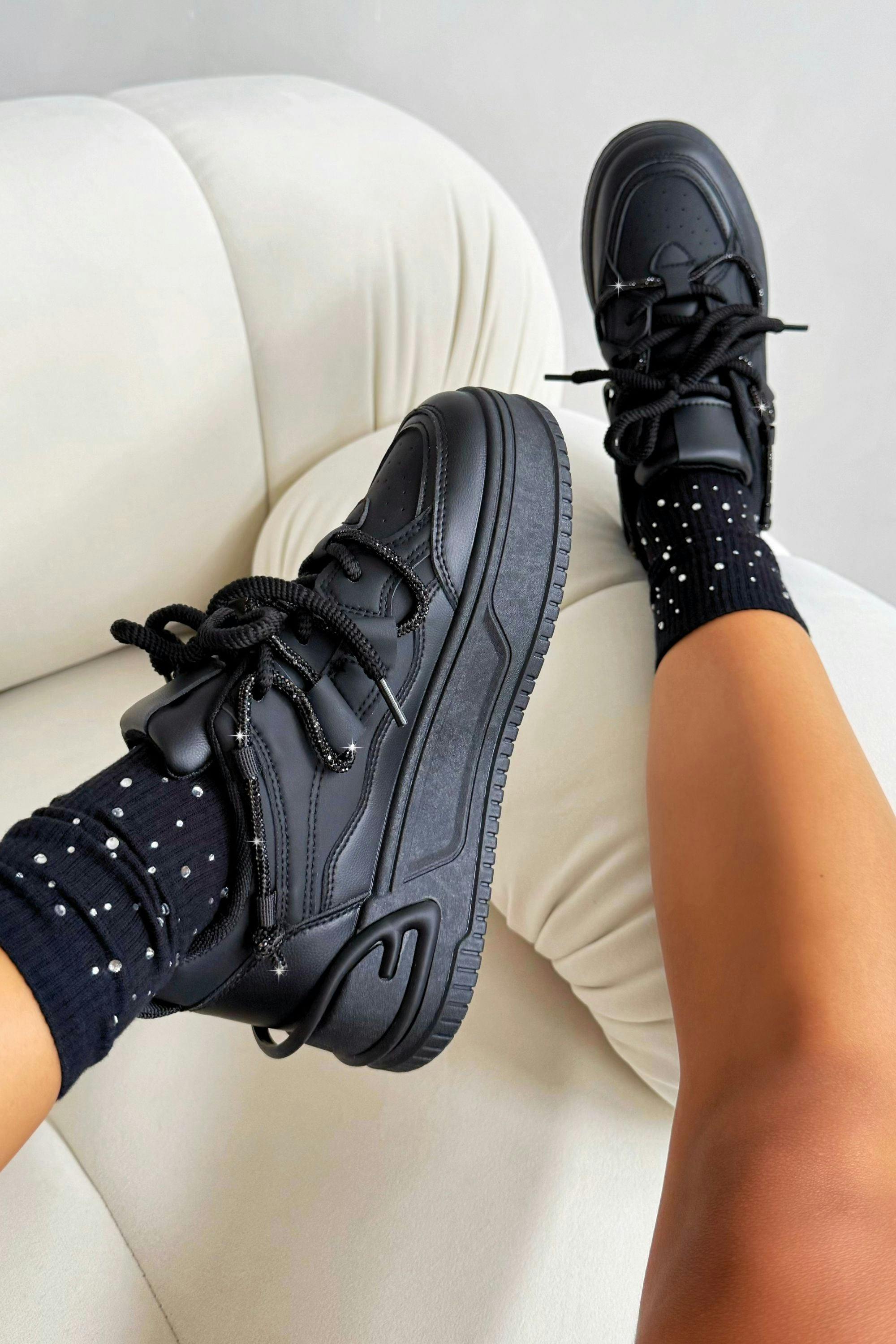 Love Lemonade Women's Black Crystal Spark Trainers - Uk 3 - Eu 36 - Us 5