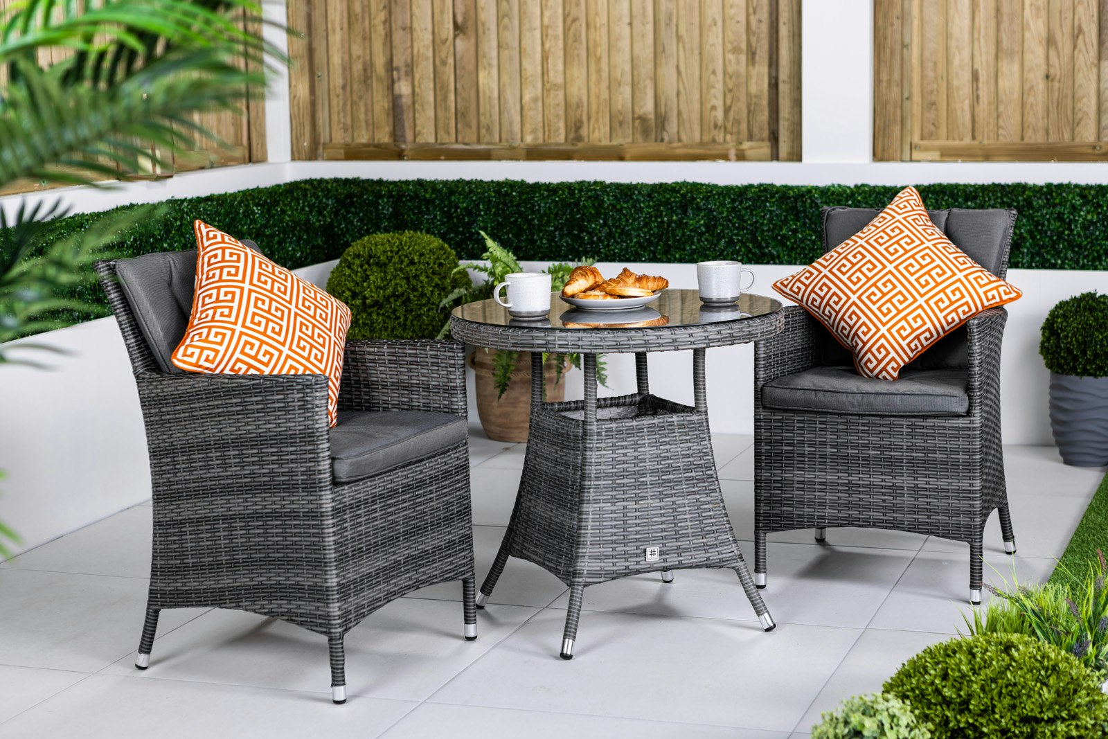 Rackhams Grey Savannah Rattan Garden Bistro Set Patio Table And Chairs Furniture