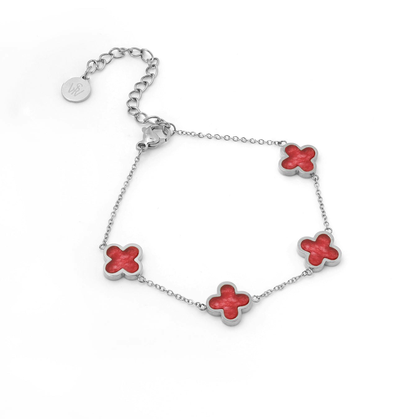 Say It With Red/Silver Cherry Crystal Clover Bracelet