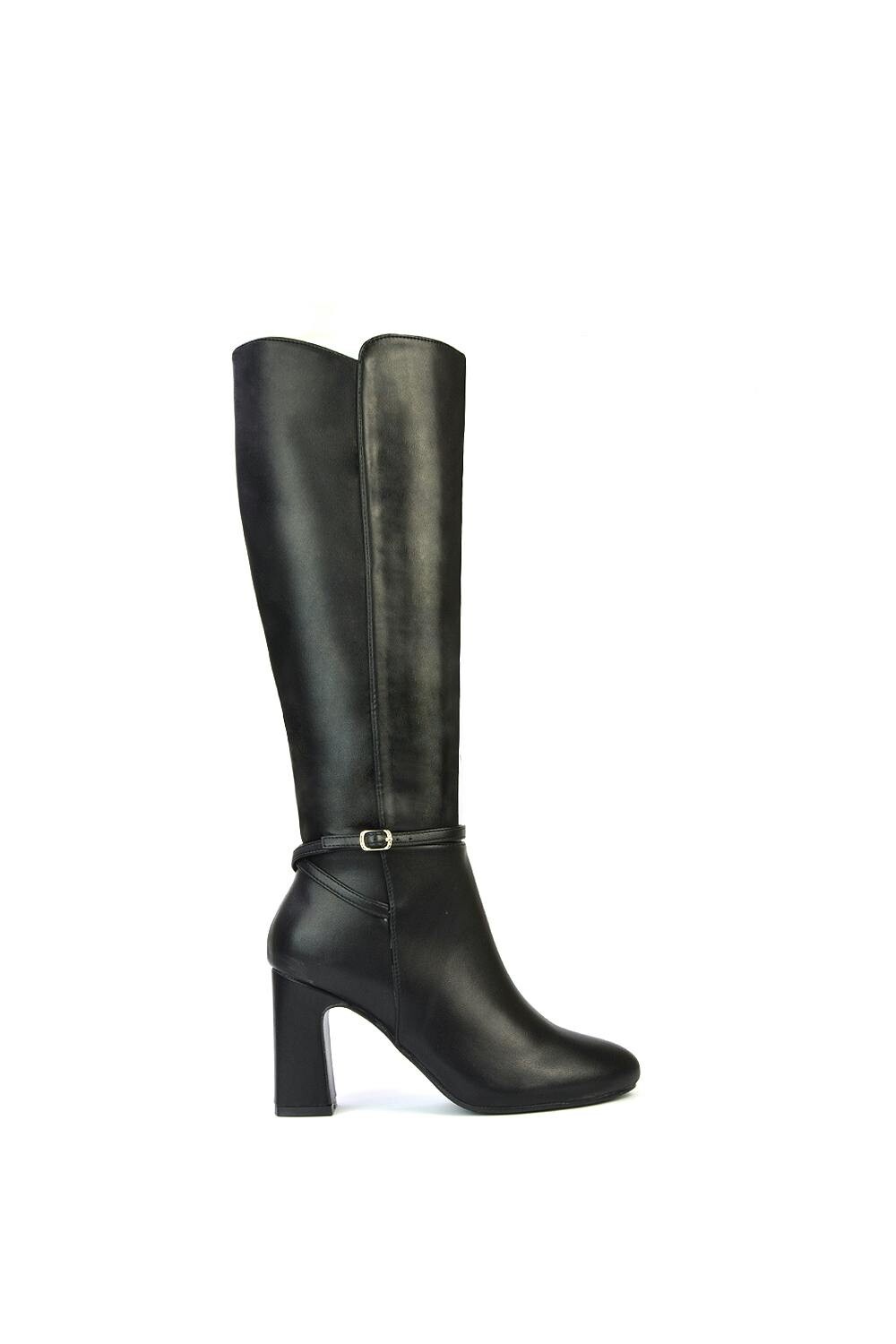 Xy London Women's Black Knee High Boots With Block Mid Heel - 4