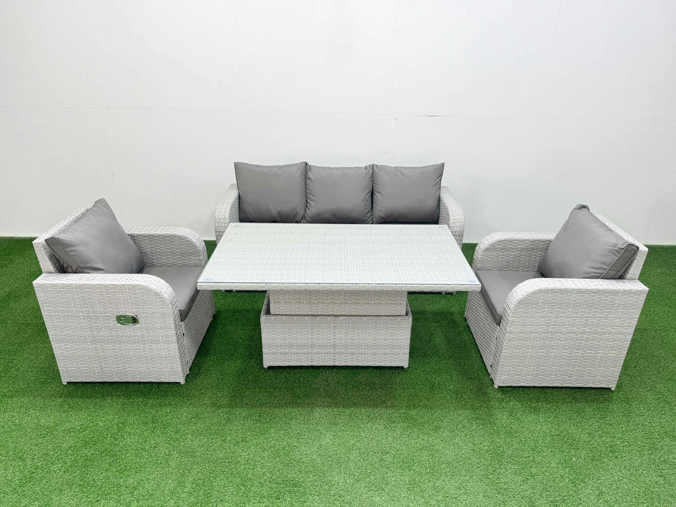Rackhams Light/Grey Pe Rattan Garden Furniture Set Reclining Chair Sofa Lounge Sofa Set Adjustable Lifting Dining Or Coffee Table