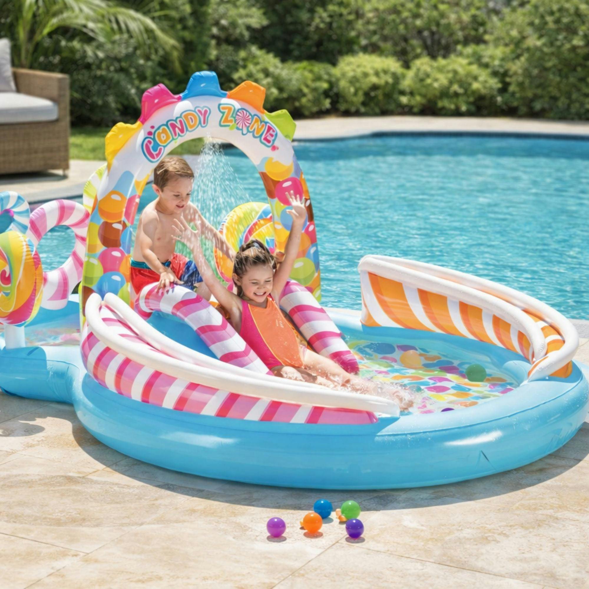 Rackhams Candy Zone Kids Inflatable Water Play Centre With Slide & Sprinkler