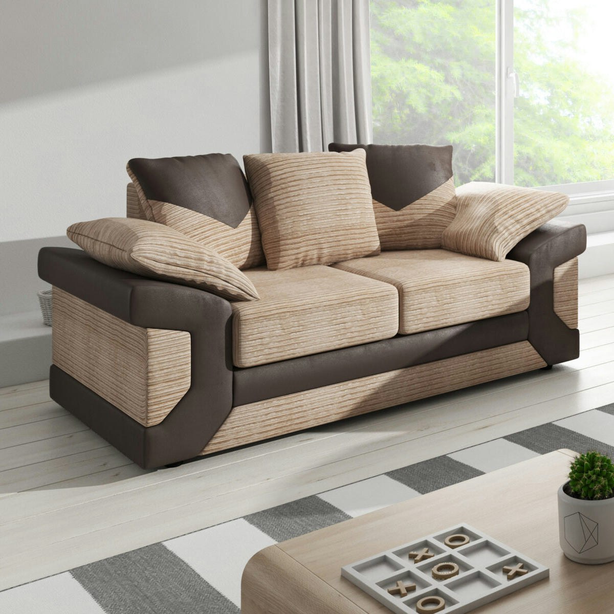 Rackhams Brown/Beige Dino Mixed Fabric 2 Seater Sofa - And