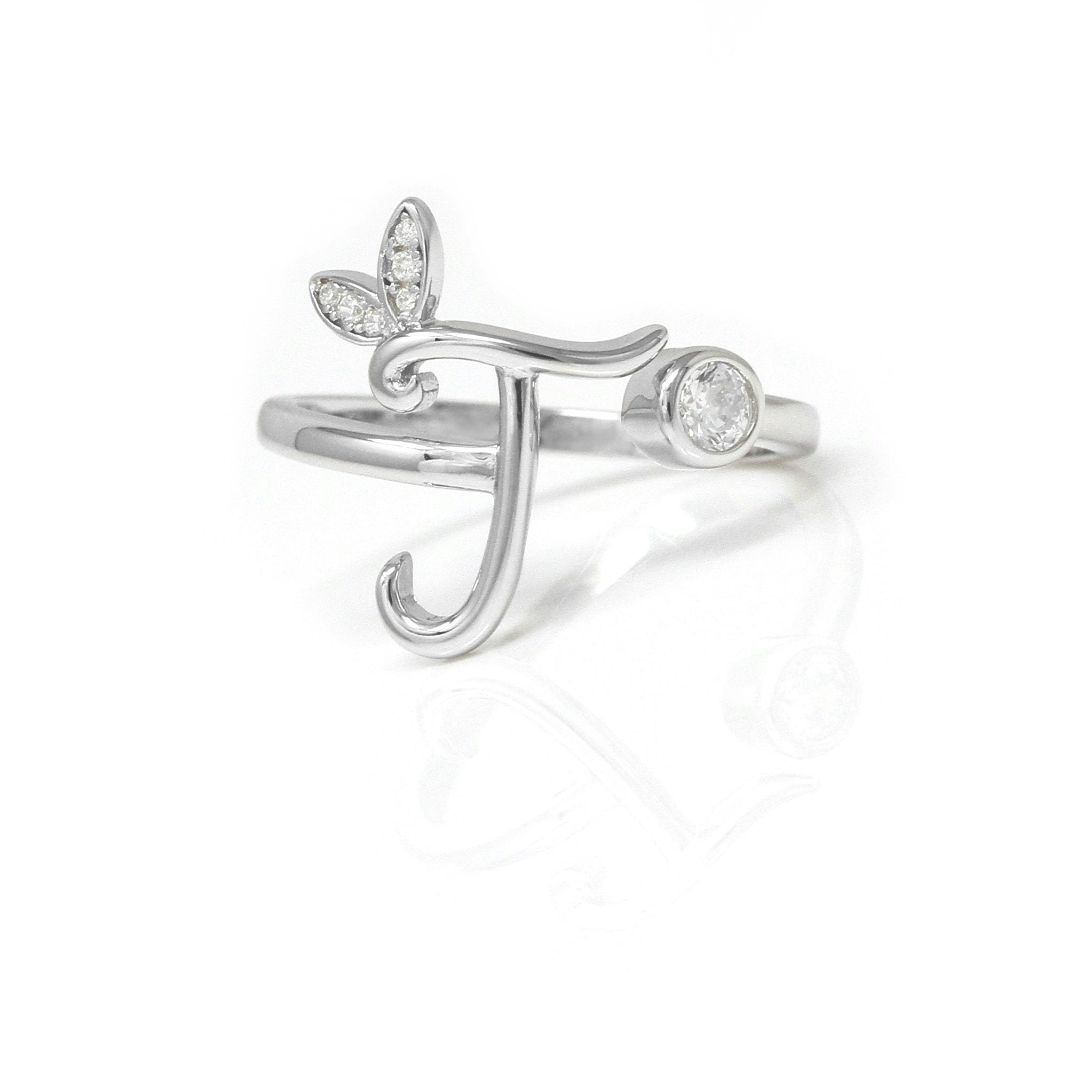Say It With Silver Adjustable Winged Initial Ring - Sterling - J