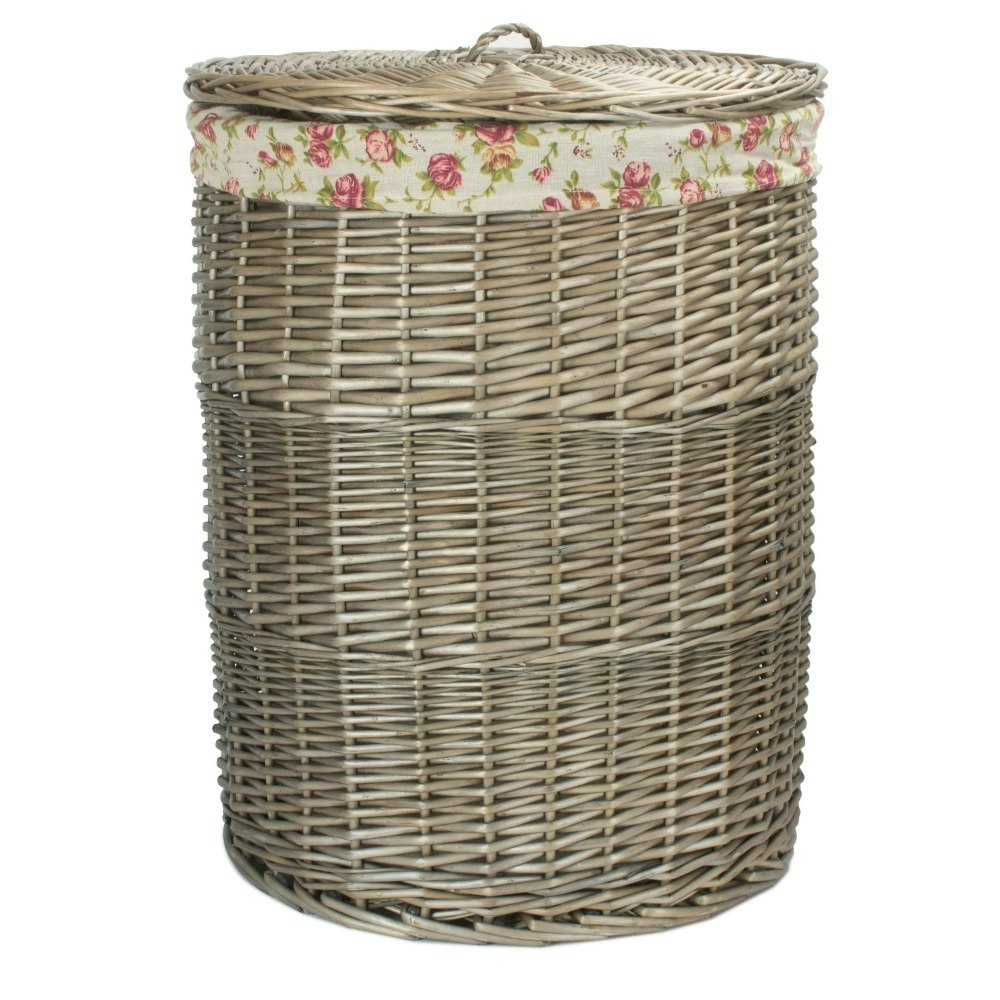 Rackhams Red/Brown Small Antique Wash Round Laundry Basket With Garden Rose Lining