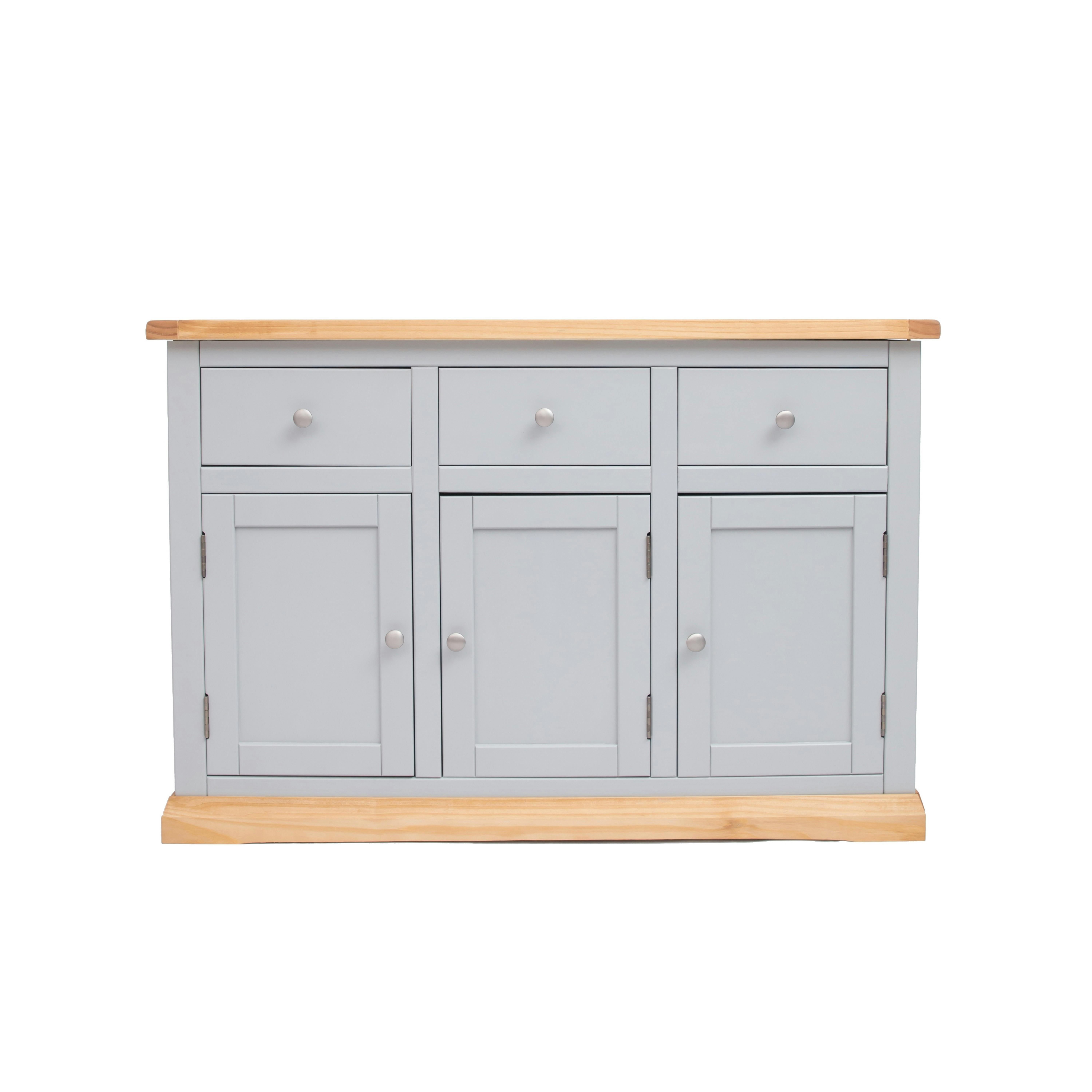 Rackhams Light/Grey Bomporto 3 Drawer 3 Door Sideboard Chrome Knob