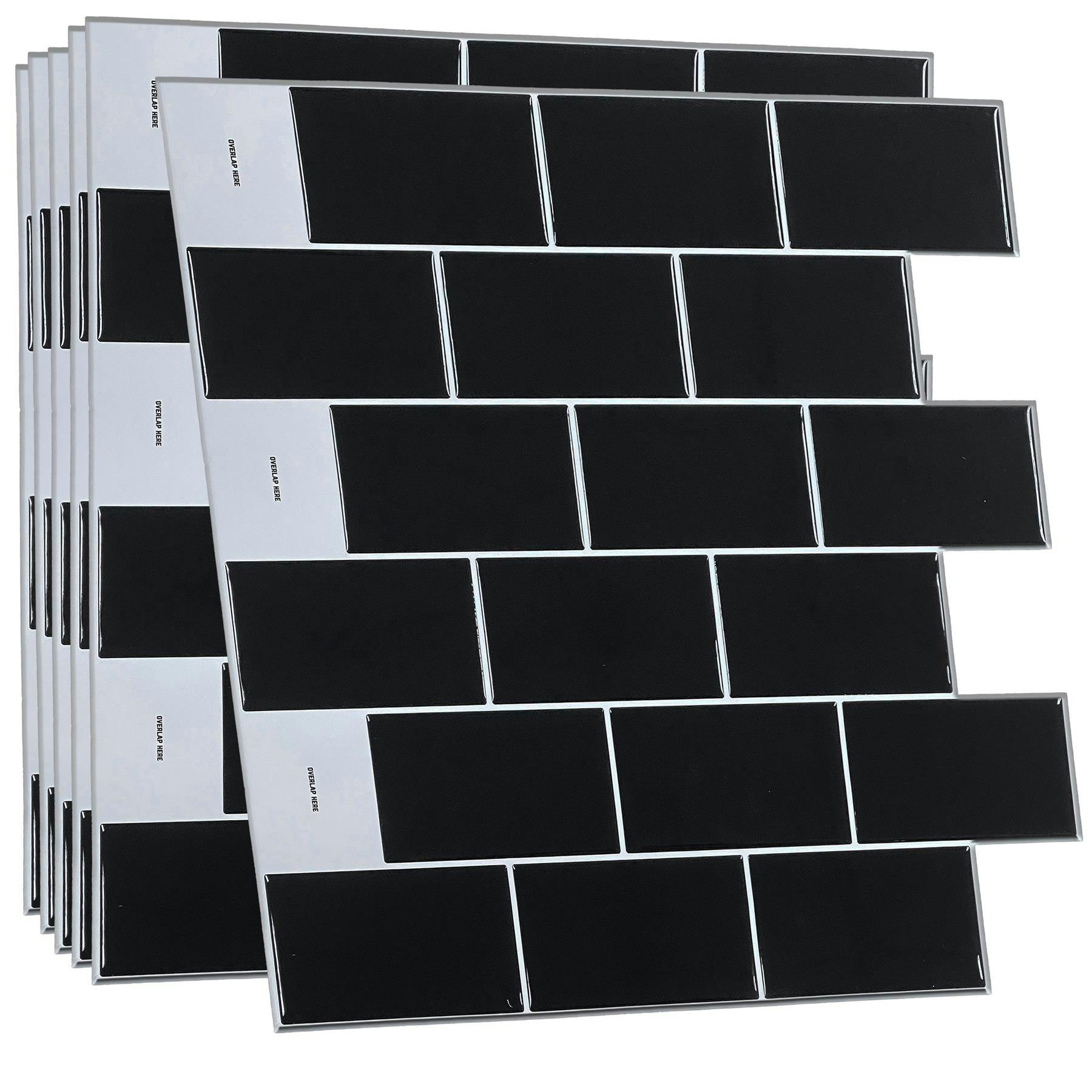 Walplus London Metro Classic Bric Pure Black 3D Peel and Stick Backsplash Tile Sticker 6 Pack - Black - Image 3