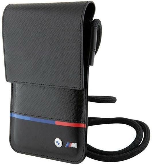 Bmw Black M Series Carbon Tricolour Universal Phone Pouch With Strap And Cardslot - Bmowbpucartcbk