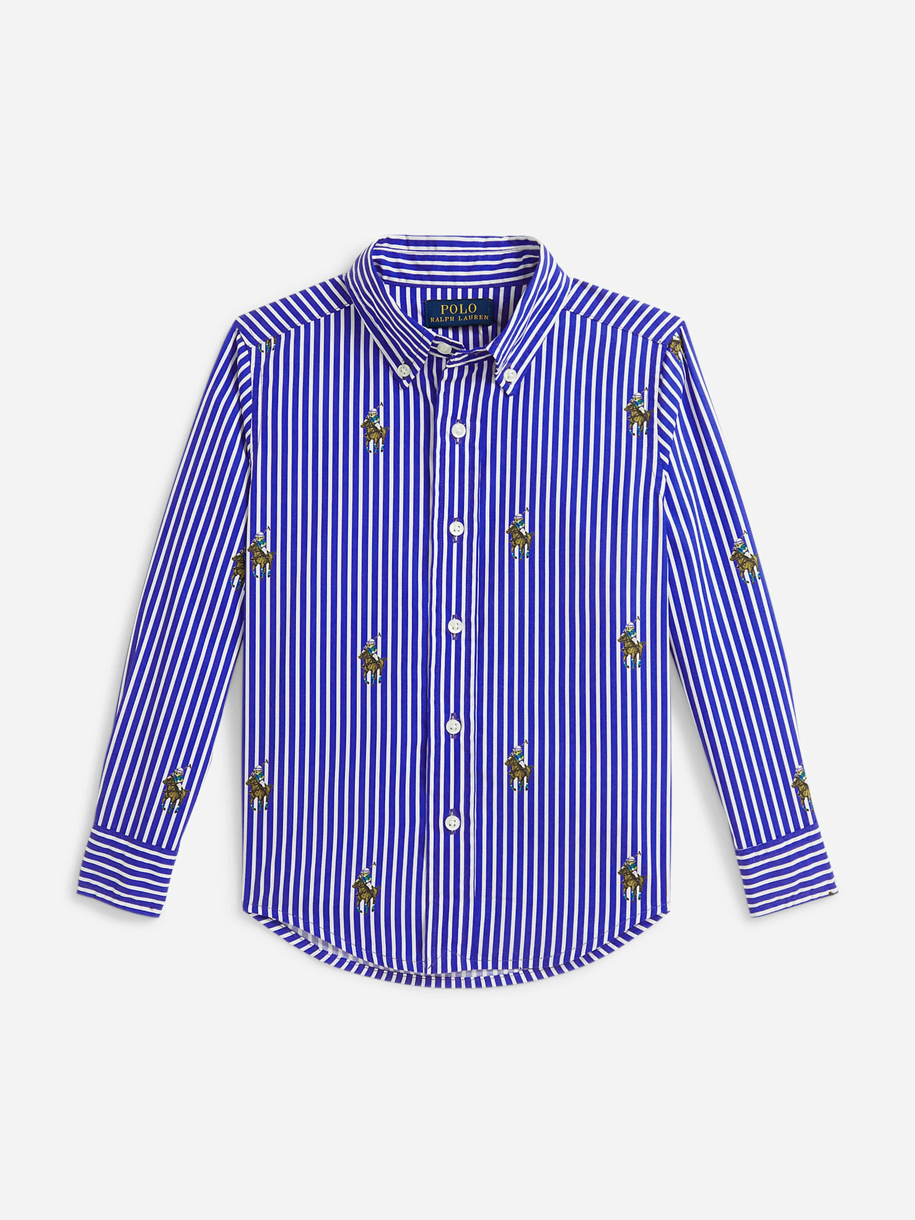 Ralph Lauren Kids Boys Blue Ralph Lauren Equestrian Bear Stripe Shirt In - 8 Yrs (S)