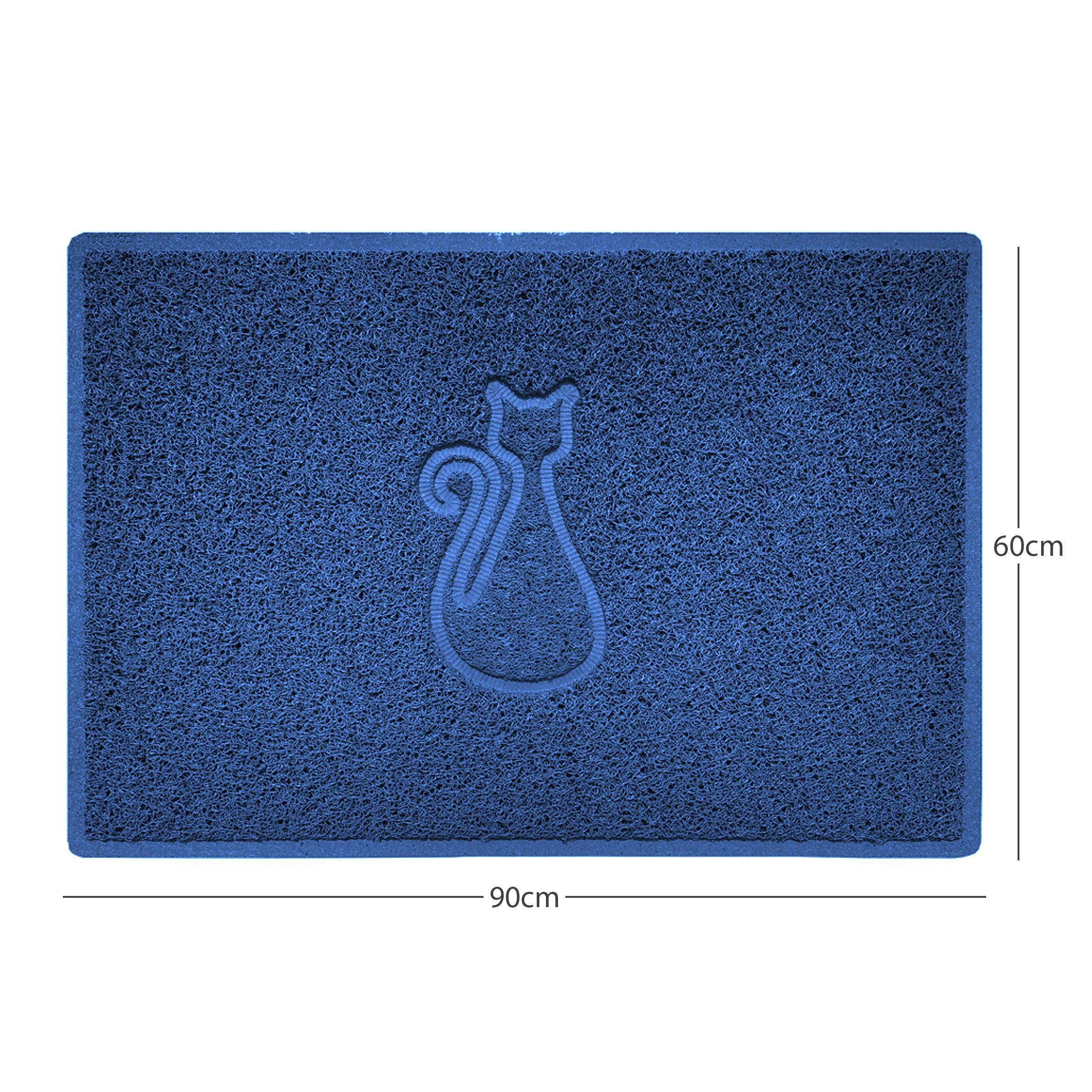 Rackhams Blue "Cat" Embossed Loofah Textured Spaghetti Door Mat - 90Cm X 60Cm - Yes (Suitable For Indoors)