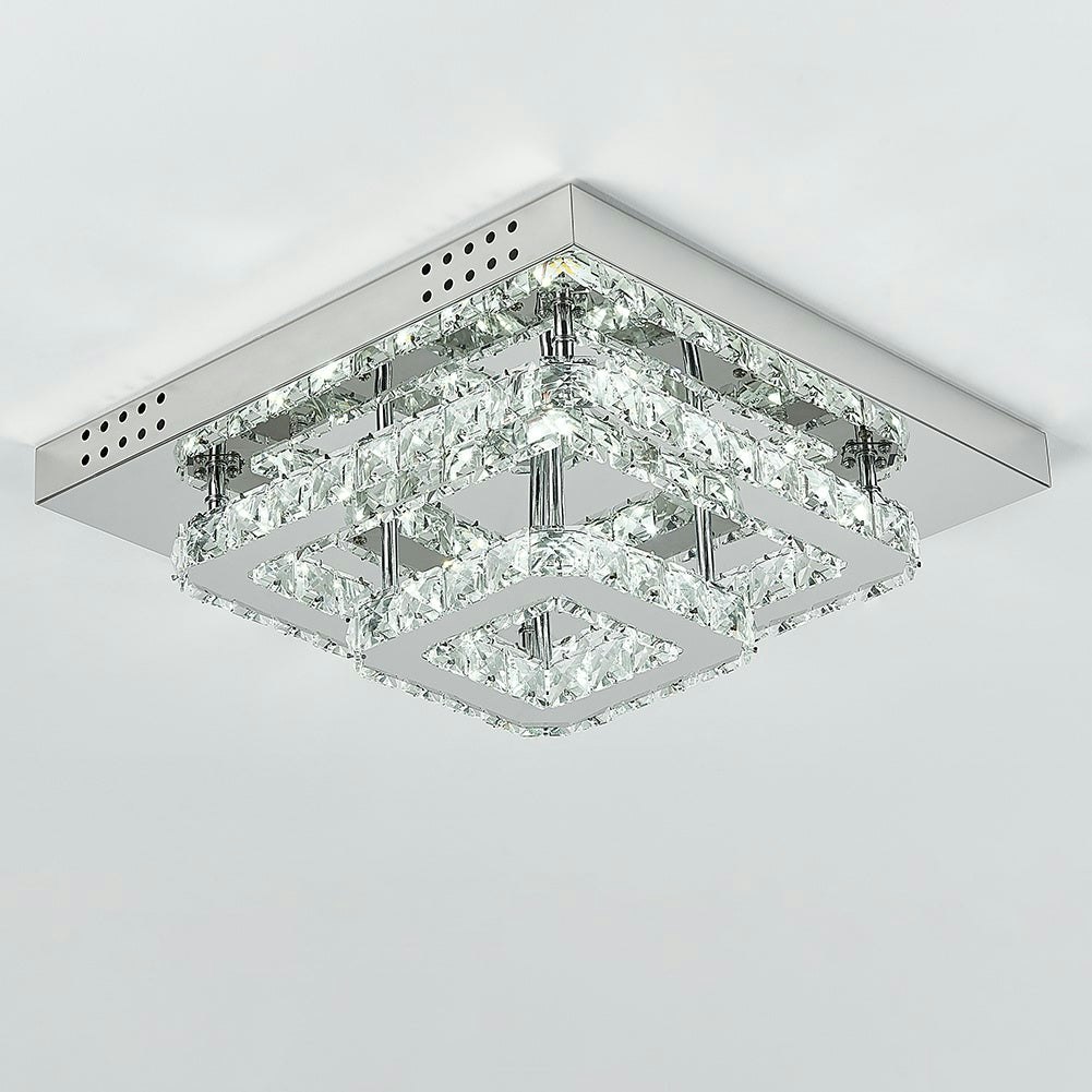 Rackhams Light/White Modern 2-Tier Crystal Led Ceiling Fixture Dimmable/Non-Dimmable - W 40 X L 40 X H 14 Cm - Non-Dimmable ( Glow)