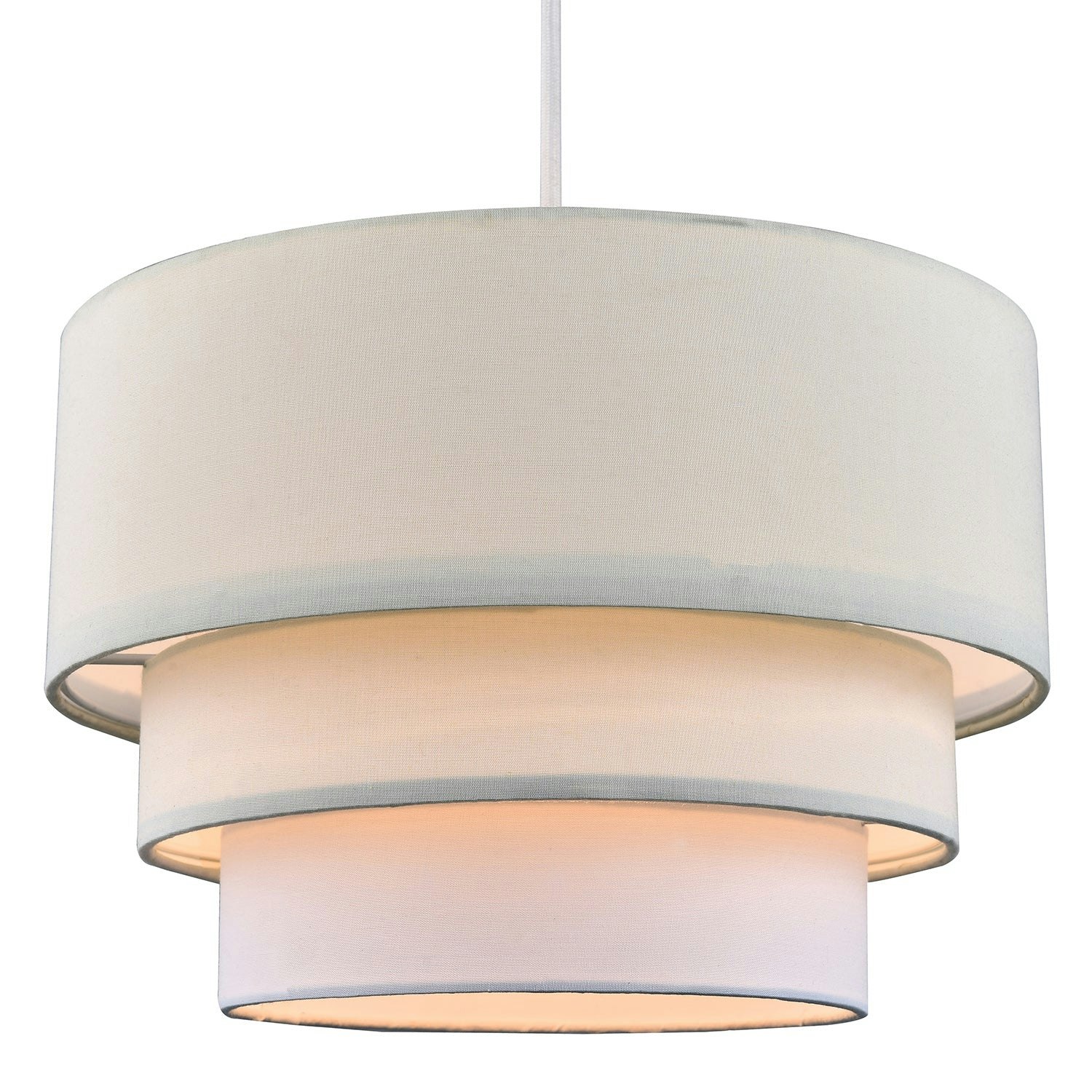 Rackhams Cream/White/Light Contemporary Round Triple Tier And Cotton Fabric Pendant Shade