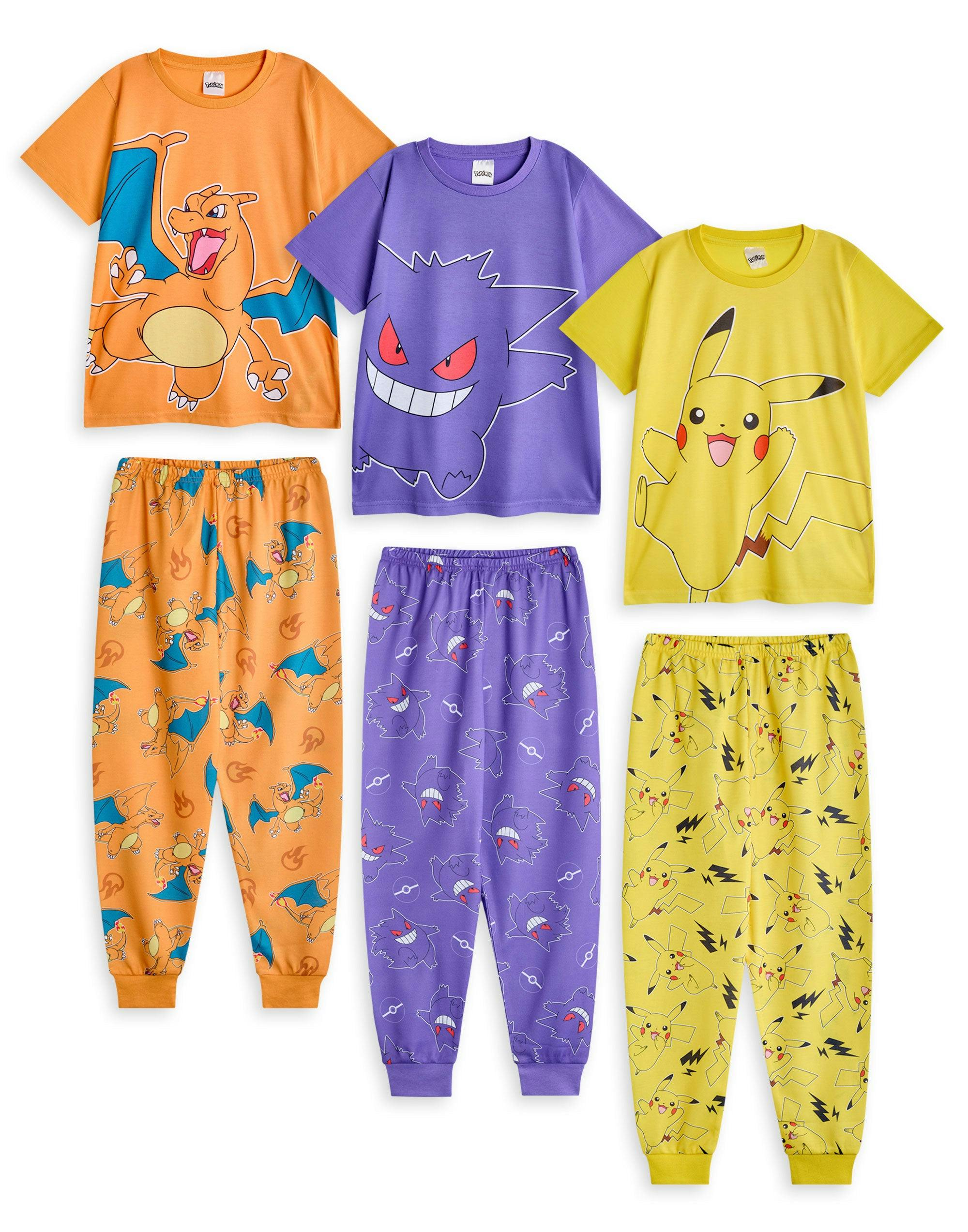Vanilla Underground Boys Yellow/Purple/Orange Pokemon Multicoloured Pikachu, Gengar, Charizard Multi-Pack Of 3 Short Sleeve Long Leg Pyjama Set - 13-14 Years