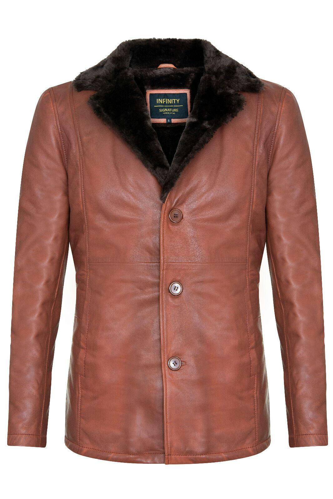 Infinity Leather Men's Reefer Leather Blazer Jacket`- Pablo - Tan - Uk 4XL | Eu 58 | Us 48