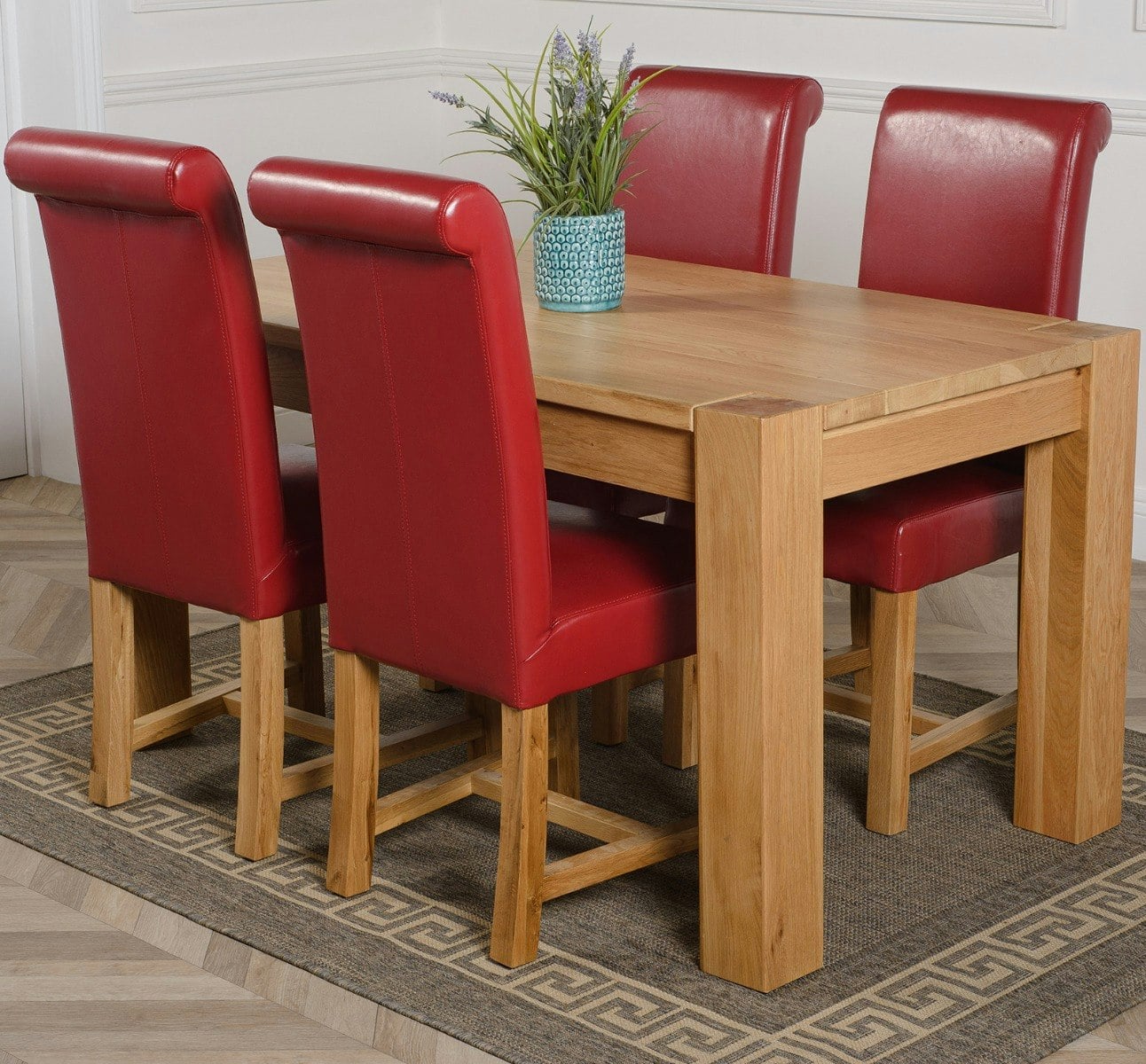 That's Furniture Black Kuba Medium Oak Dining Table With Washington Leather Chairs - 6 Chairs