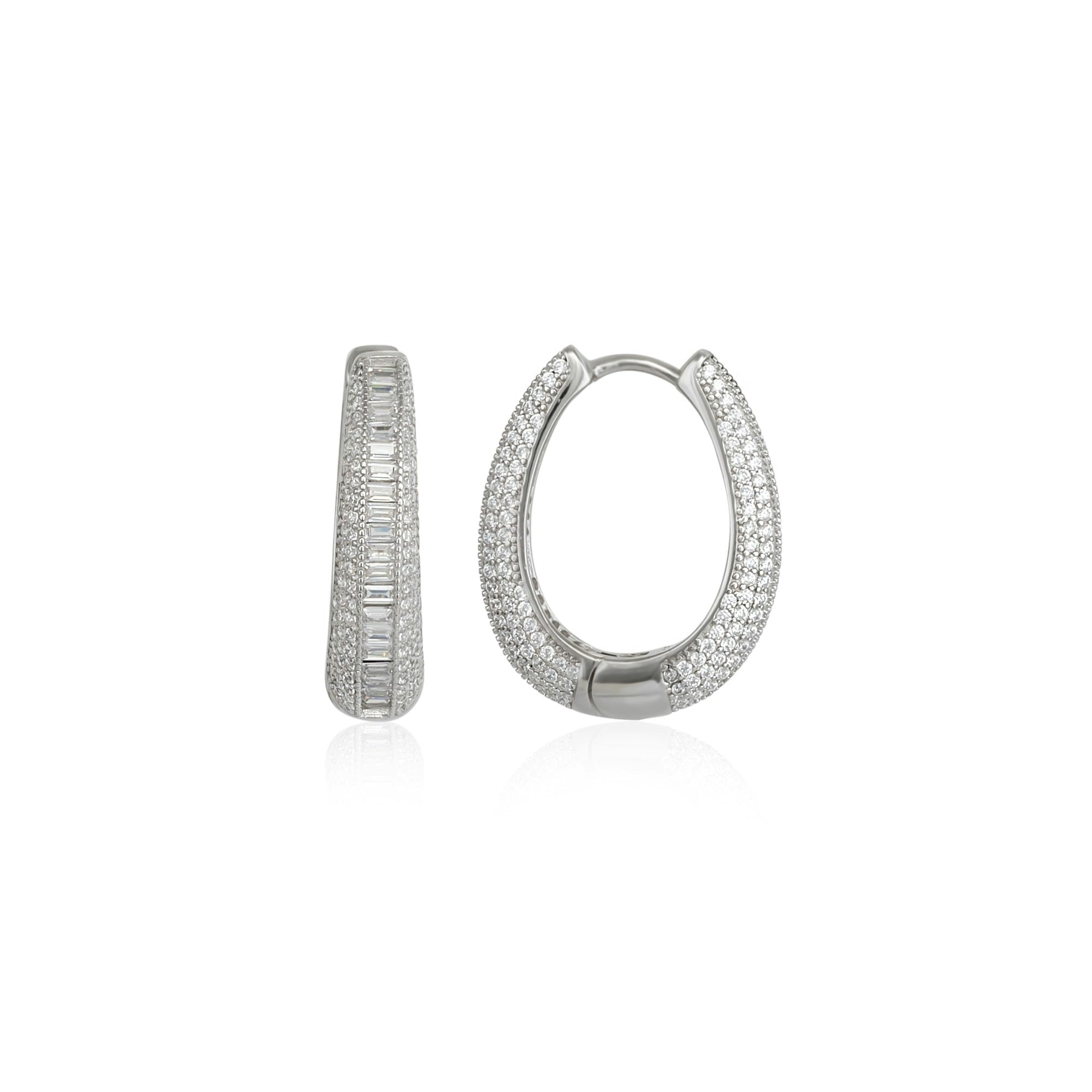 Spero London Silver Elliptical Oval Chunky Hoop Sterling Earrings