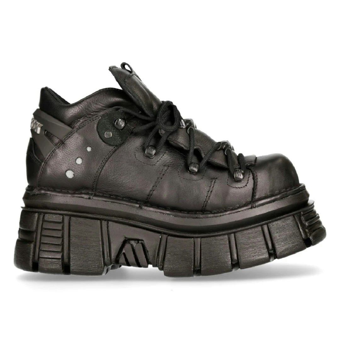 New Rock Black 106N-S52 Tower Shoes Metallic Leather Boots - Eu 41