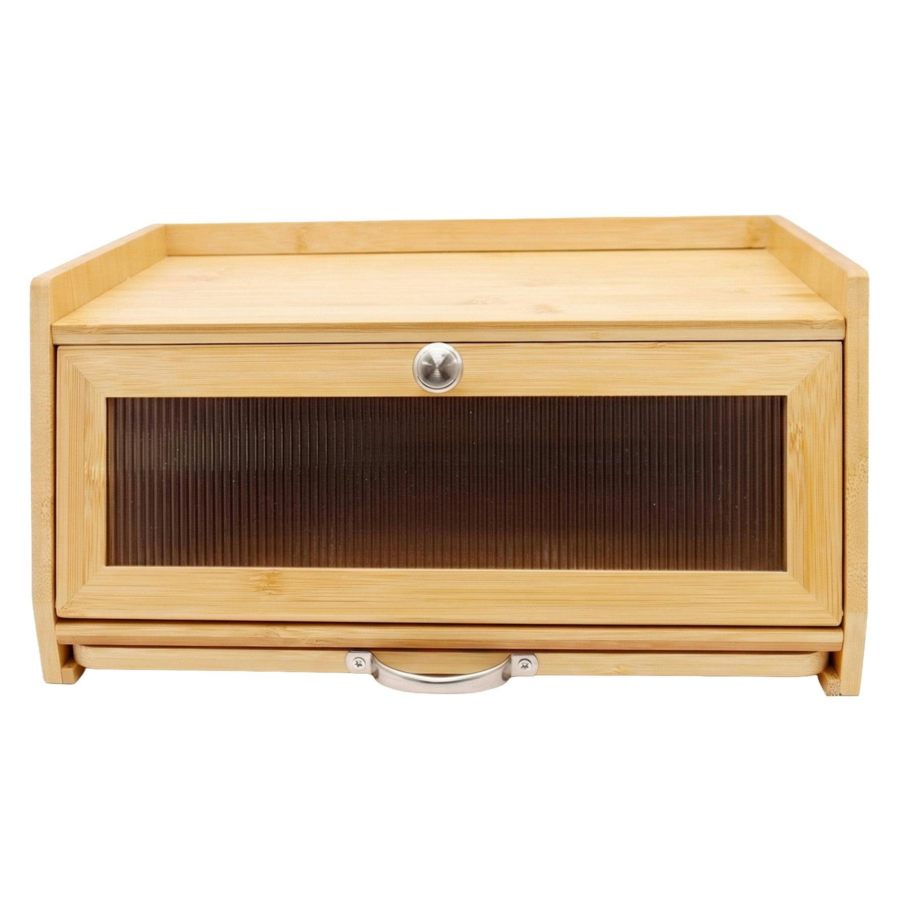Maison Des Cadeaux Bamboo Bread Box With Slide-Out Chopping Board