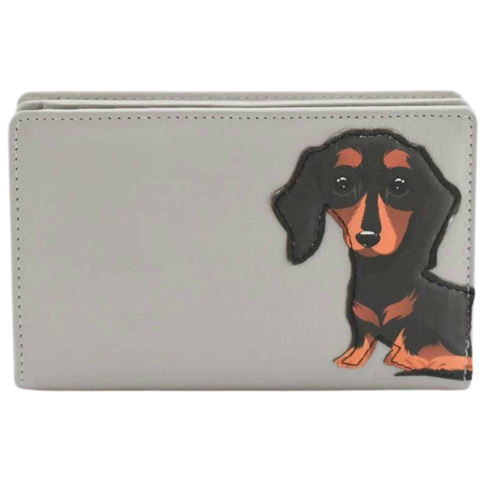 Mala Leather Grey Frank Dachshund Compact Rfid Leather Sausage Dog Purse