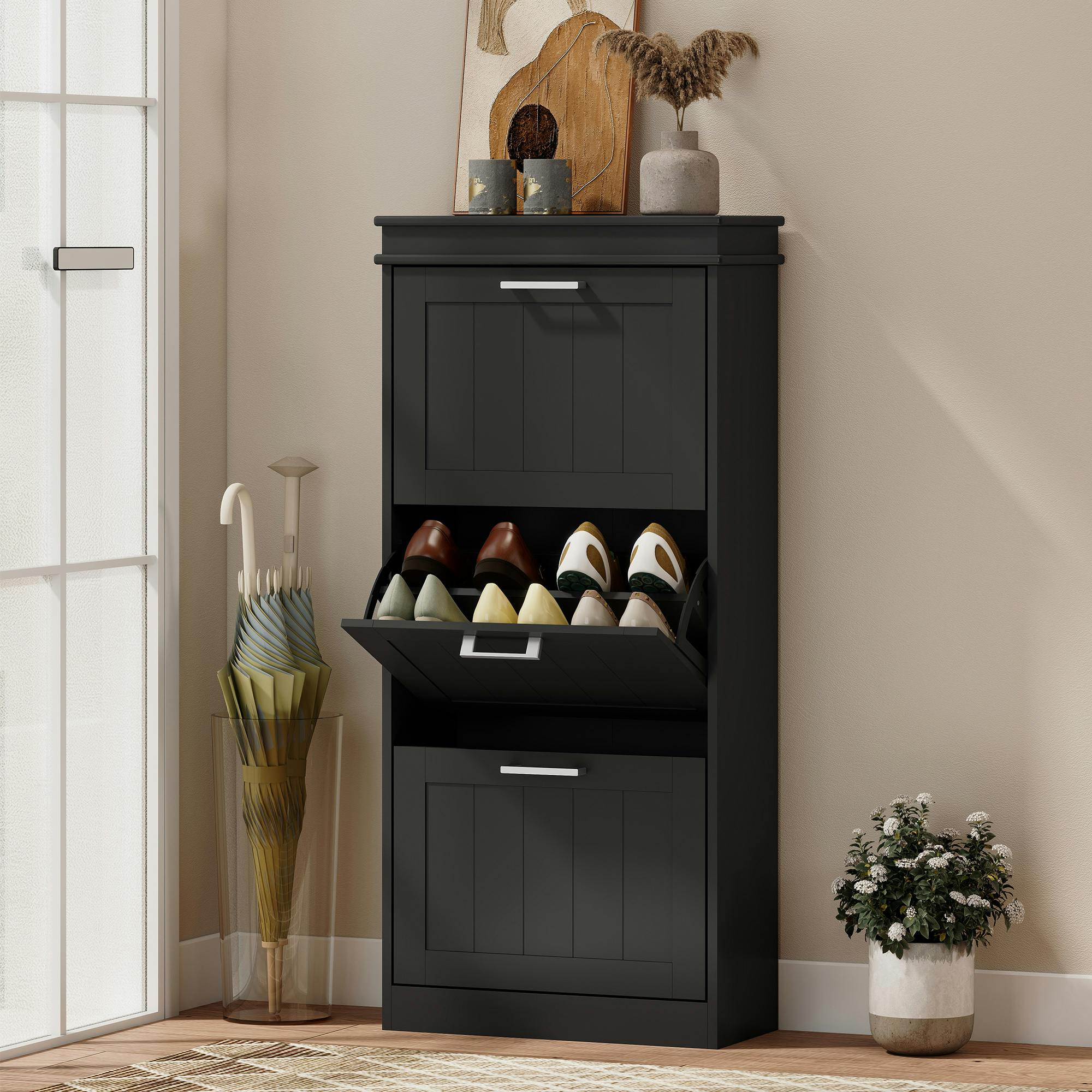 Bobobiy Black Three-Drawer Minimalistic Shoe Cabinet - Image 4