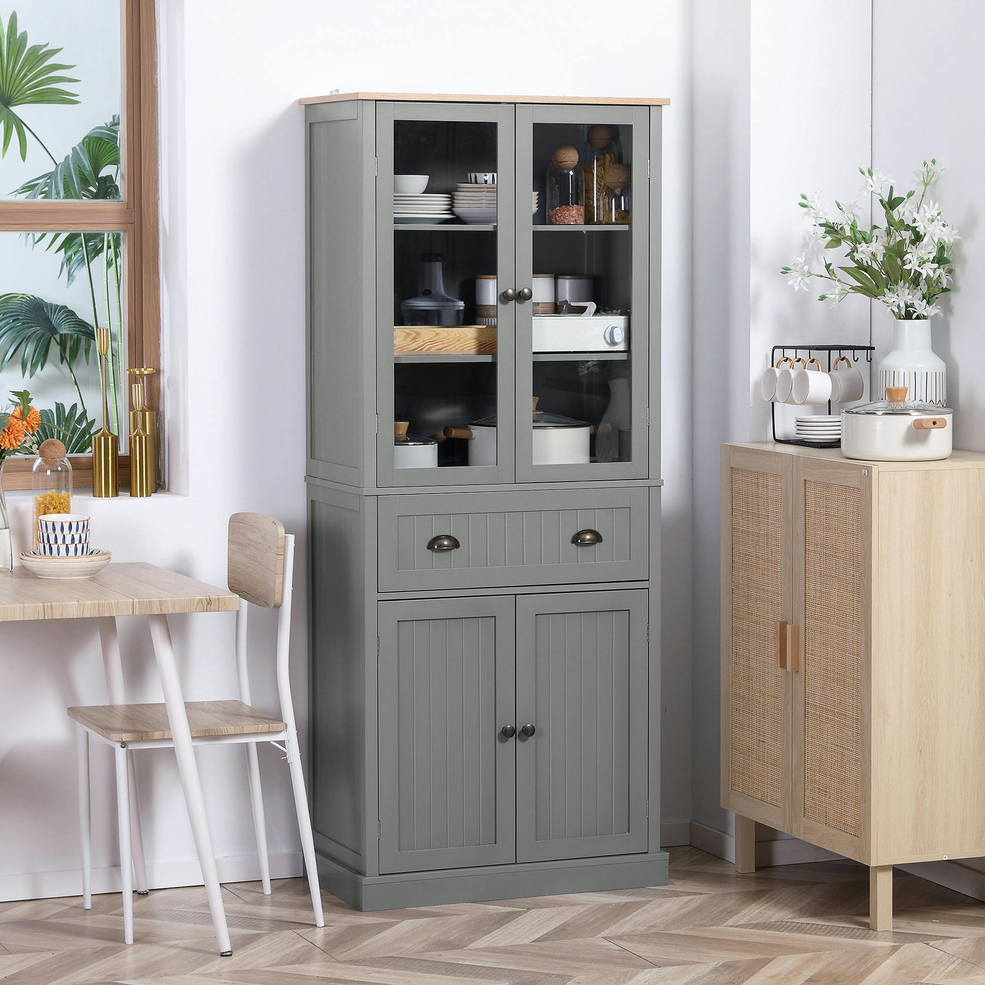 Rackhams Tall Kitchen Cupboard, 5-Tier Storage Cabinet With Adjustable Shelves