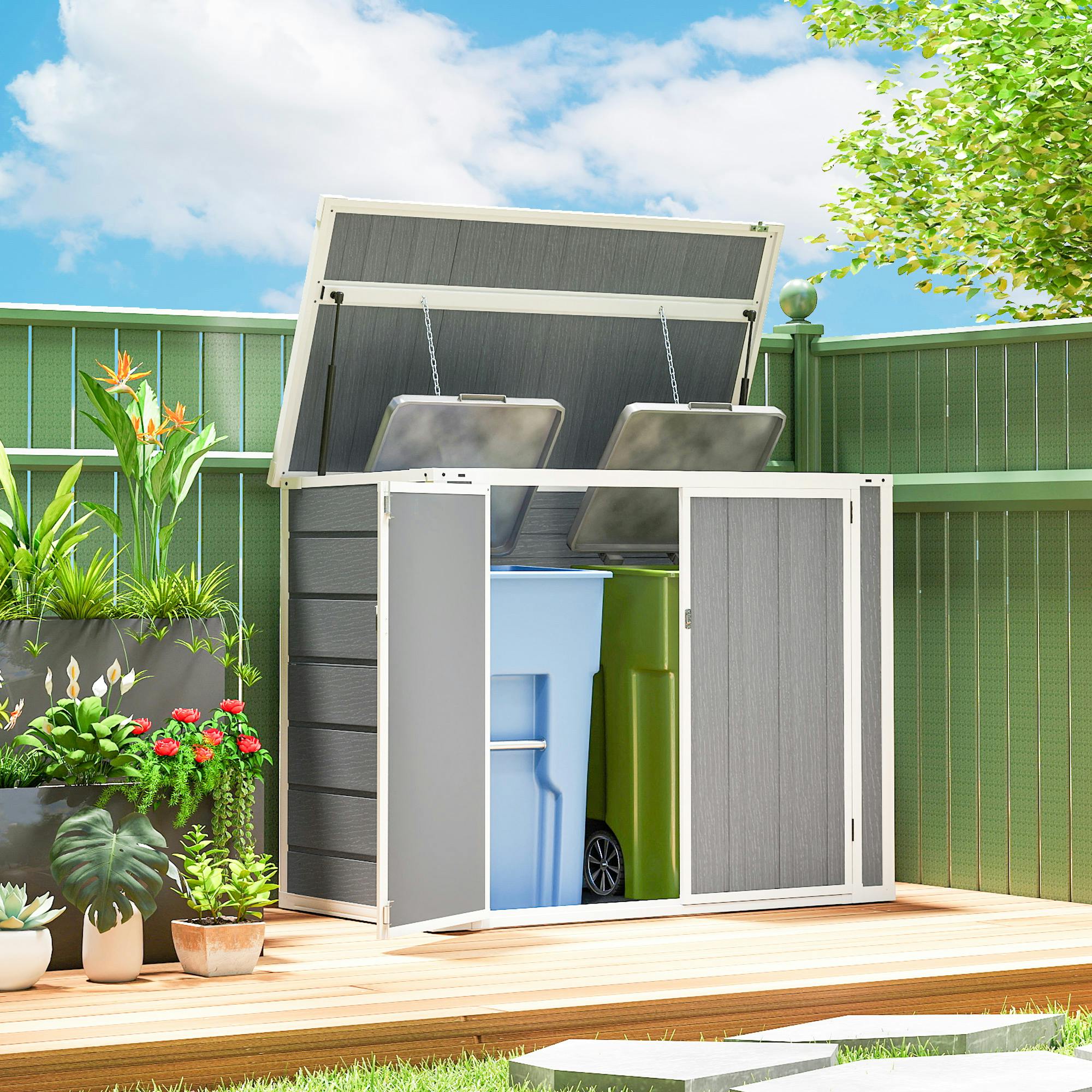 Rackhams Grey 4.7 X 2.5Ft Lockable Garden Shed, Double Bin Storage Shed,