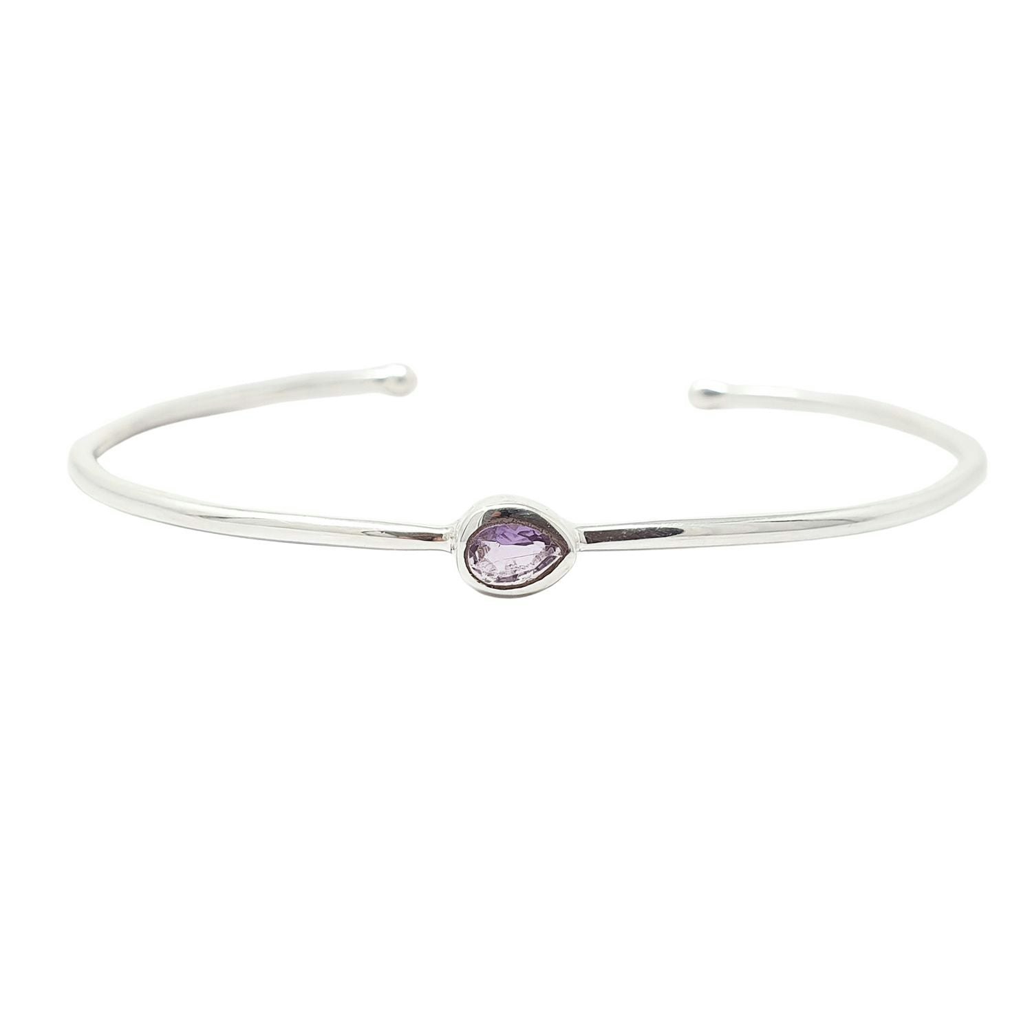 Harfi Silver Minimalist Sterling Amethyst February Birthstone Bangle Bracelet