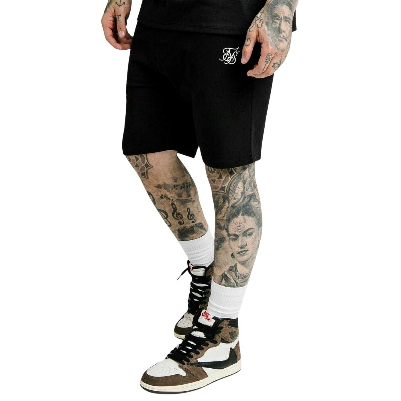 Siksilk Men's Black Essential Embroidered Logo Sweat Shorts - Xs - 100% Mixed