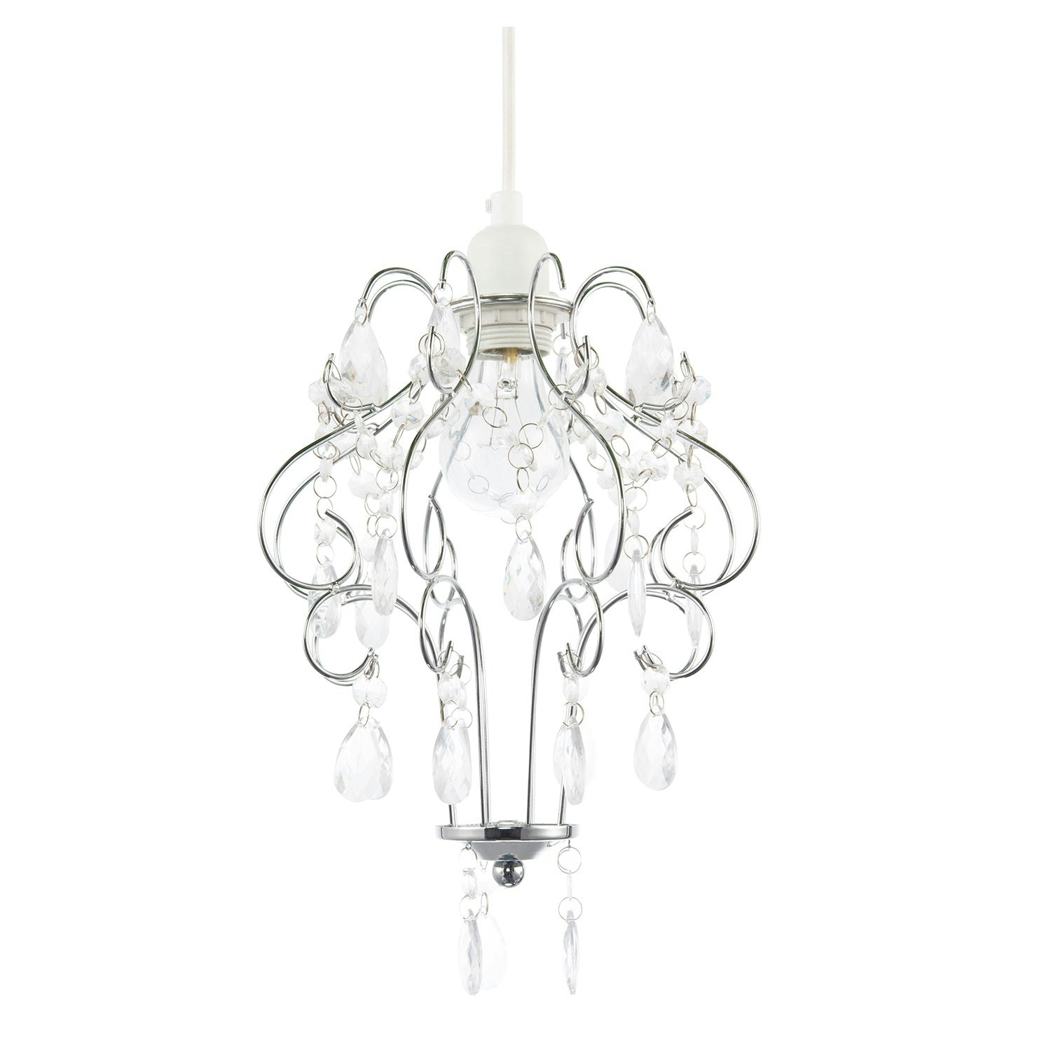 Rackhams Light Polished Chrome Shabby Chic Chandelier Style Pendant Shade With Acrylic
