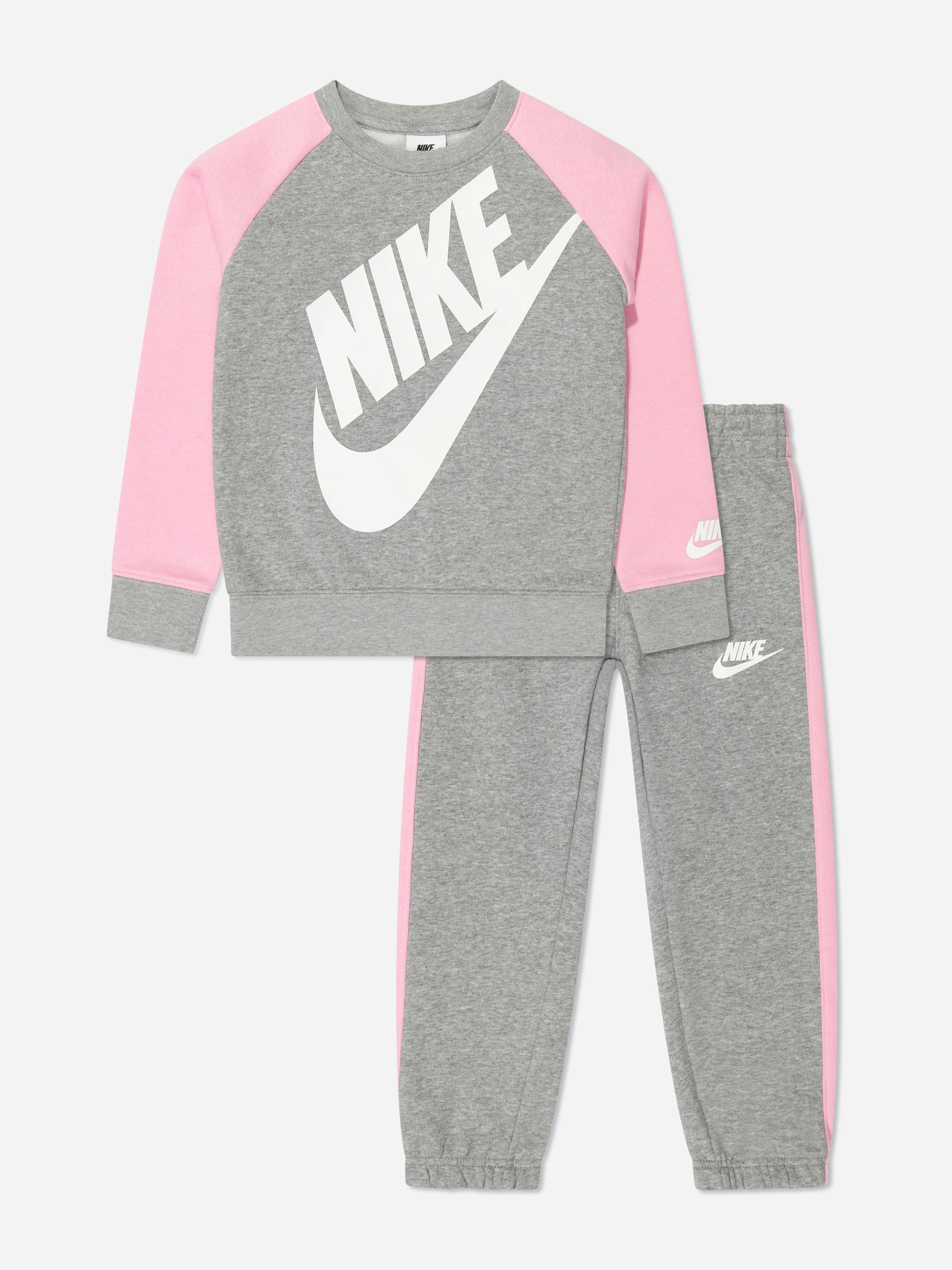 Nike Girls Grey Oversized Futura Crew Tracksuit In - 2 - 3 Yrs