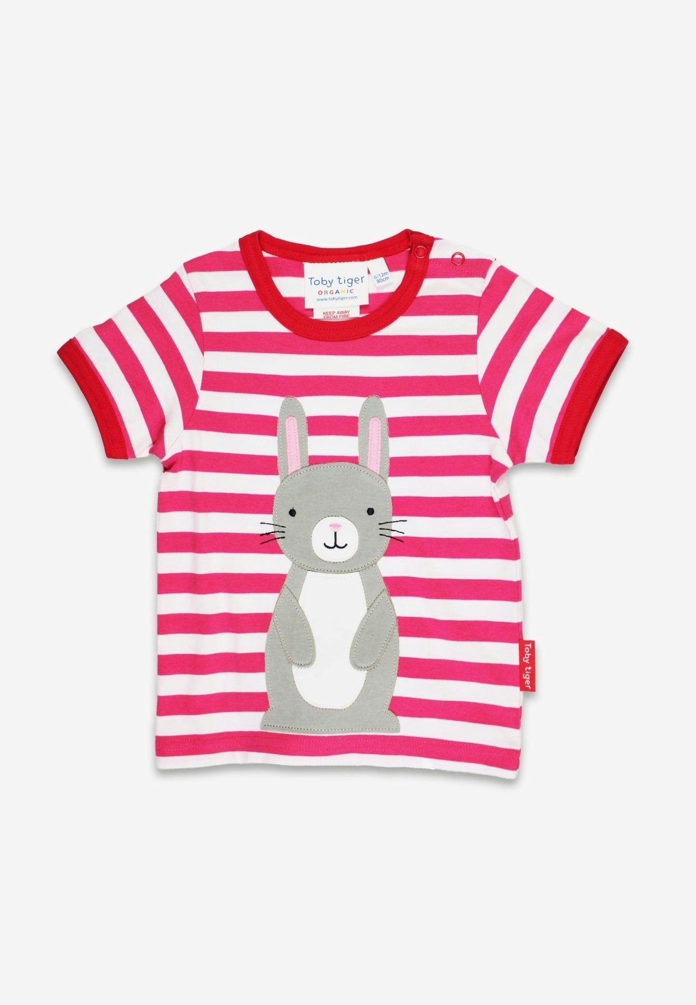 Toby Tiger Pink/White Organic Bunny Applique Short-Sleeved T-Shirt - 12-18M / 86Cm