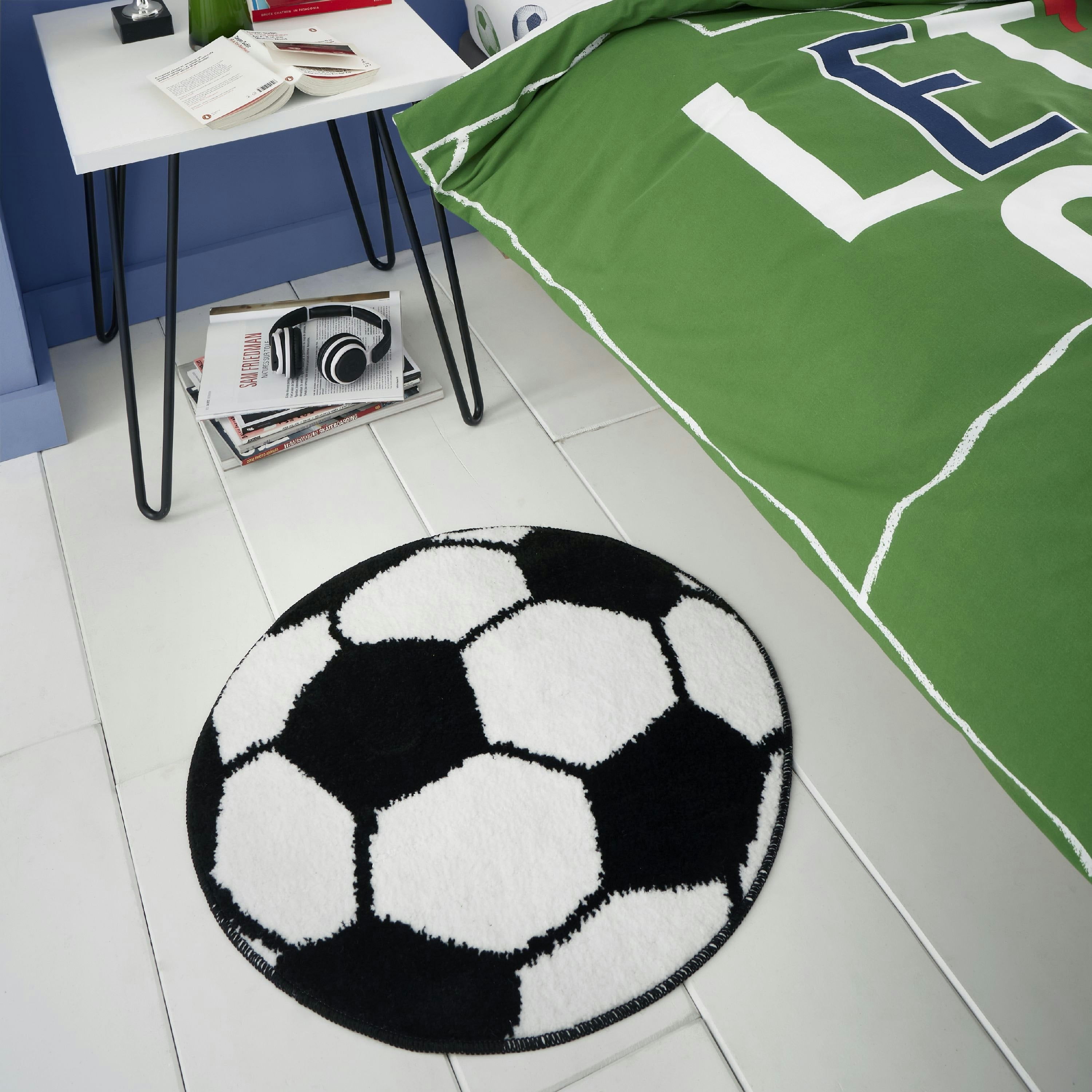 Catherine Lansfield White It's A Goal Football Shaped Rug