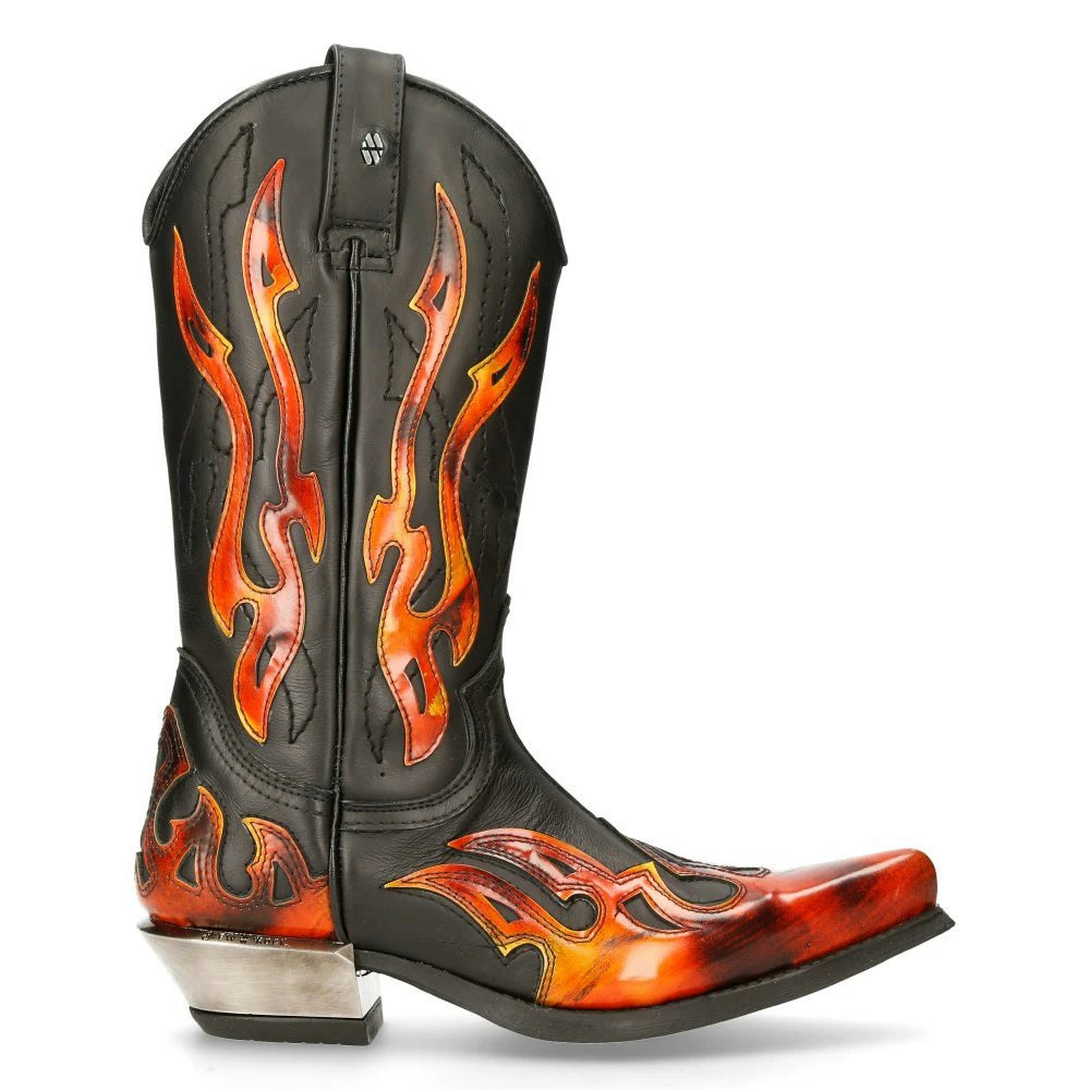 New Rock Unisex Black/Red 7921-S2 Leather West Cowboy Leather Boots - Eu 46