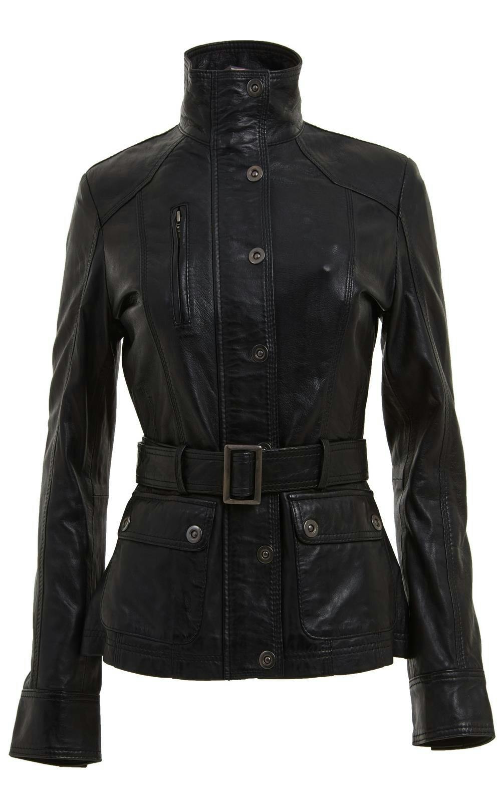 Infinity Leather Women's Black Military Style Leather Biker Jacket-Phoenix - Uk 2XL/18 | Eu 44 | Us 14