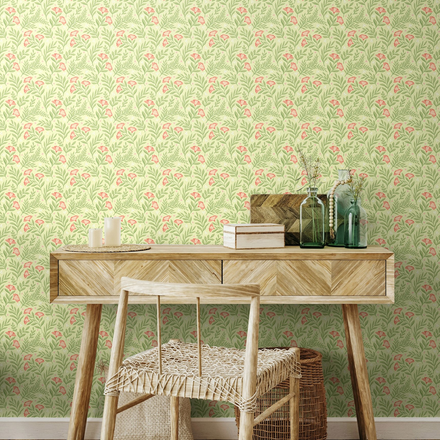 Rackhams Petite Posy - Apricot & Fern 10M Wallpaper
