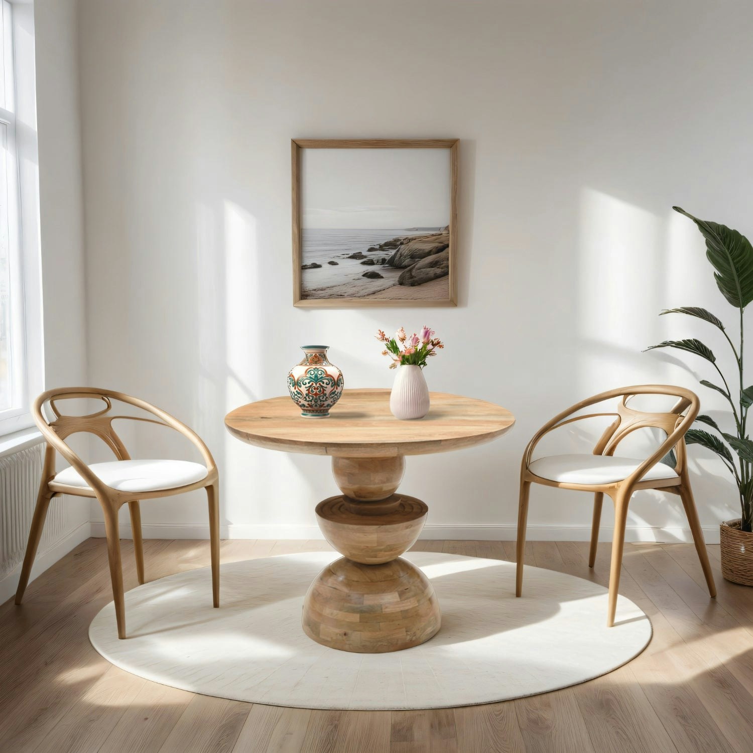 Ih Design White Valor Mango Wood Round Dining Table - Wood - 100X100x78cm (Lxdxh) - Dining Table