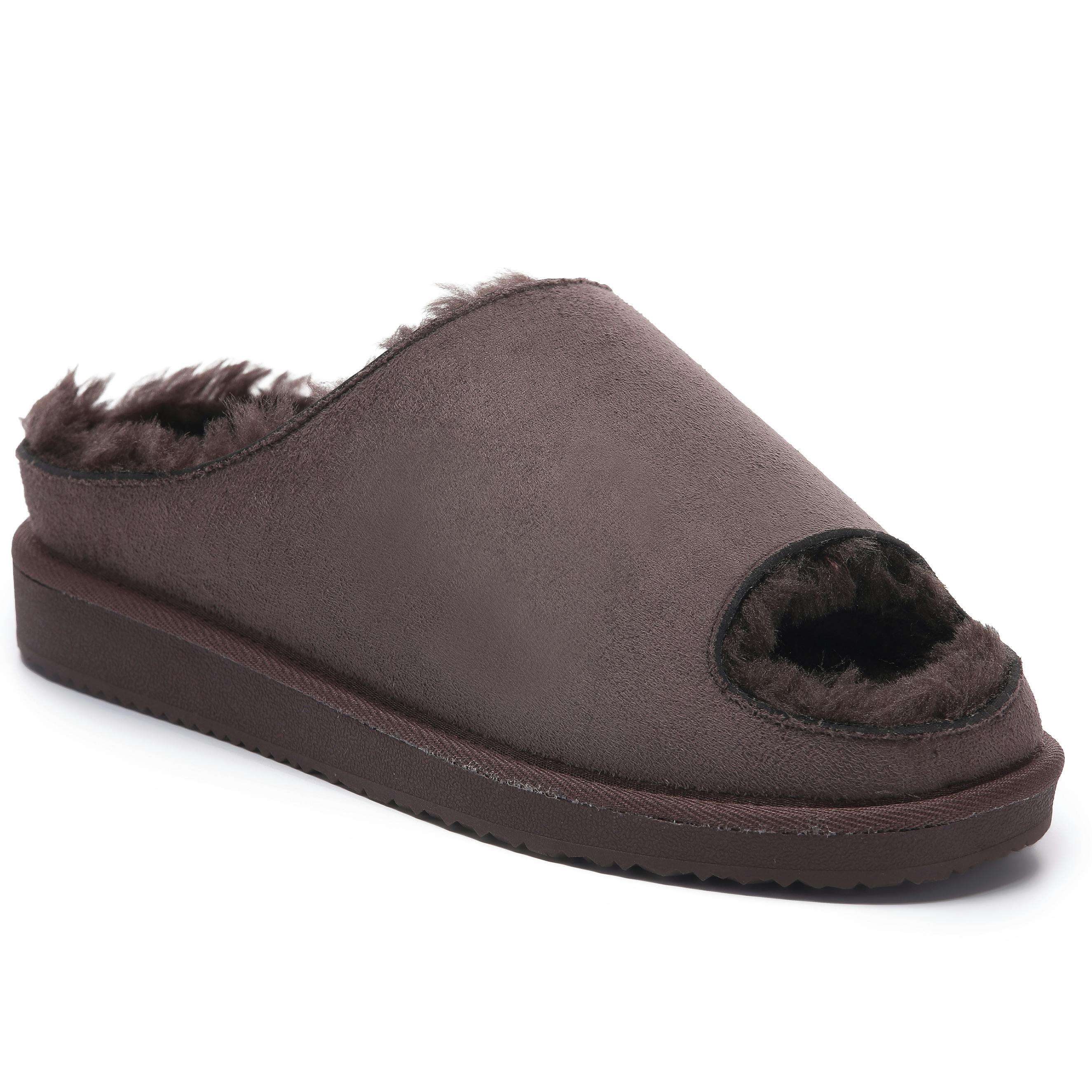 Viva Women's Polar Fur Lined Slide Slippers – Suede Upper, Cozy Faux Fur - 6 - Mocha