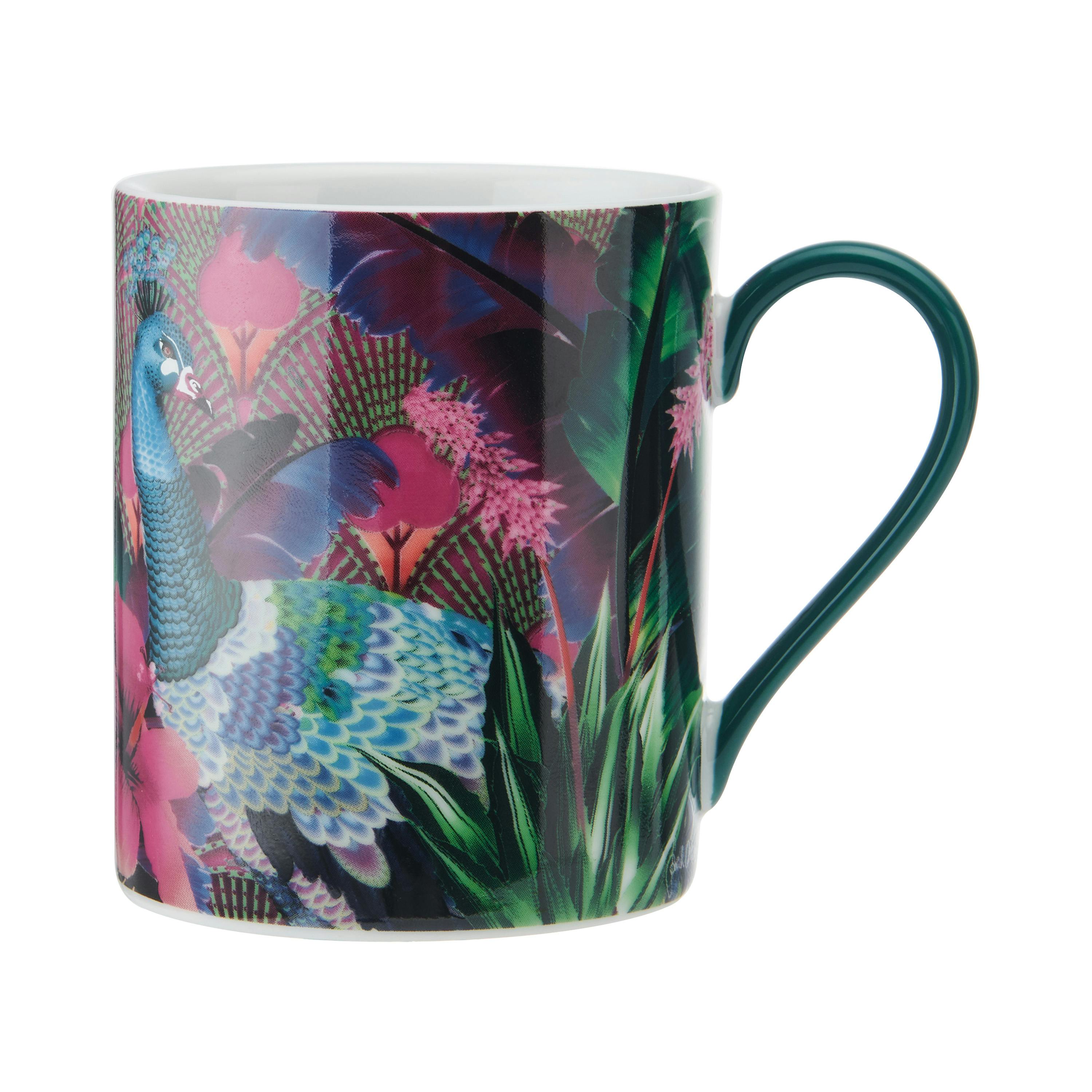 Rackhams Green X Sarah Arnett Porcelain Mug, 350Ml, Peacock Print - Porcelain - Mug - Image 3
