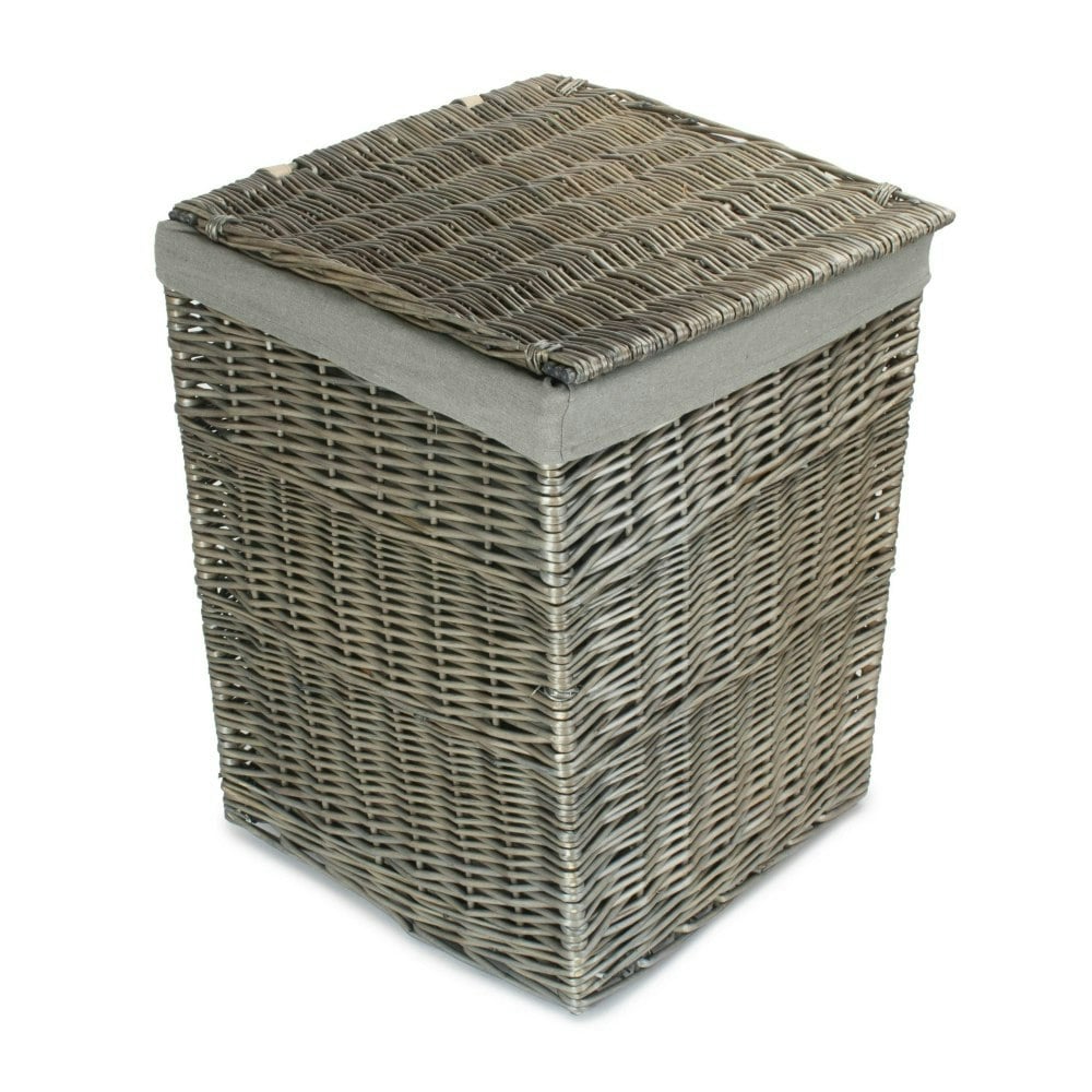 Rackhams Grey Small Antique Wash Wicker Square Laundry Basket With Sage Lining