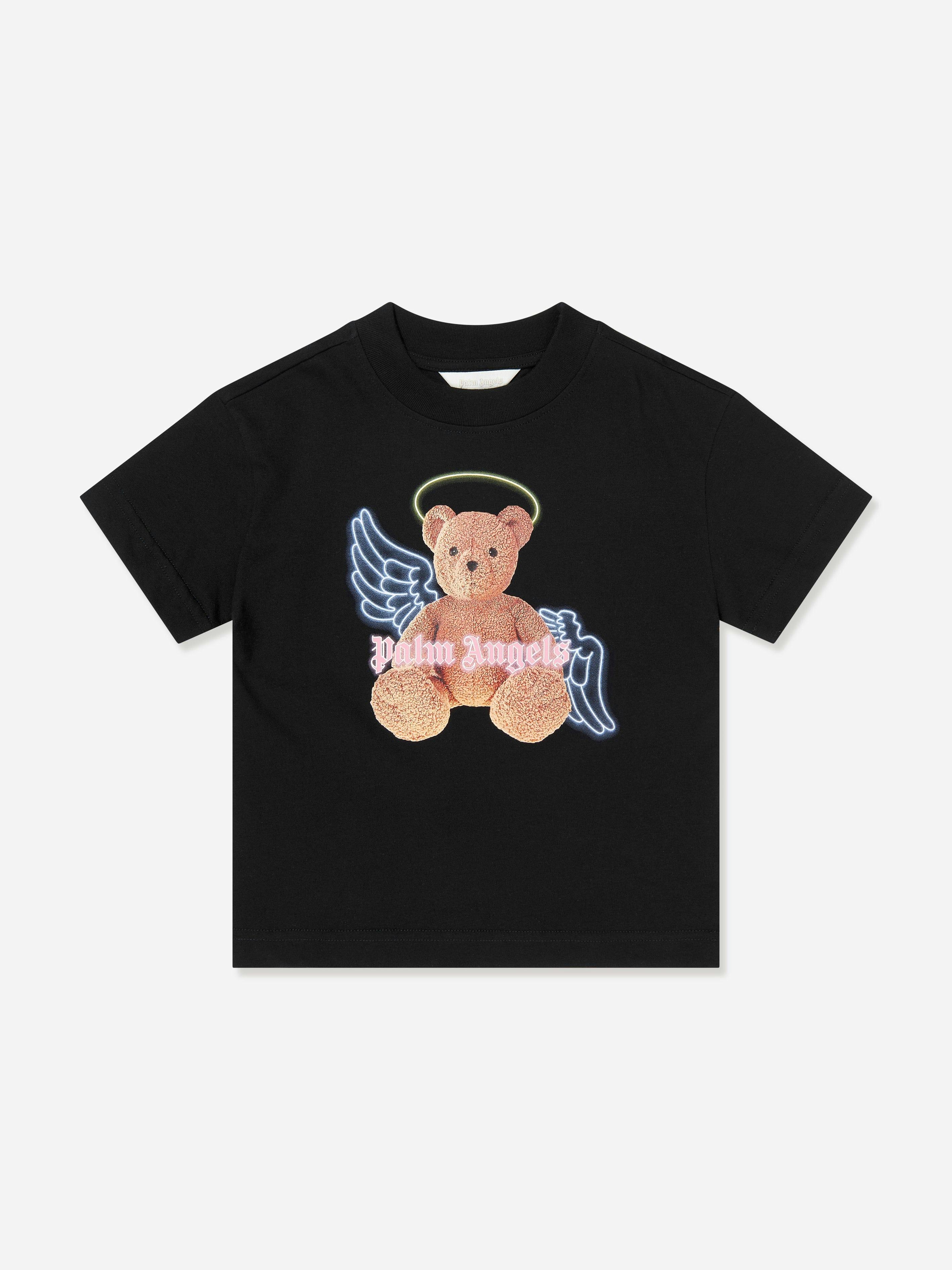 Palm Angels Girls Black Bear Angel T-Shirt In - 10 Yrs