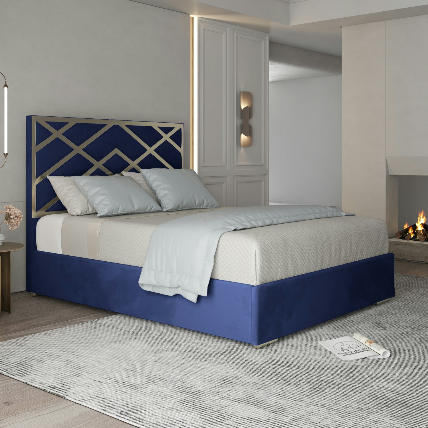 Rackhams Pink/Blue Mayfair Upholstered Soft Velvet Metal Bed Frame - Double