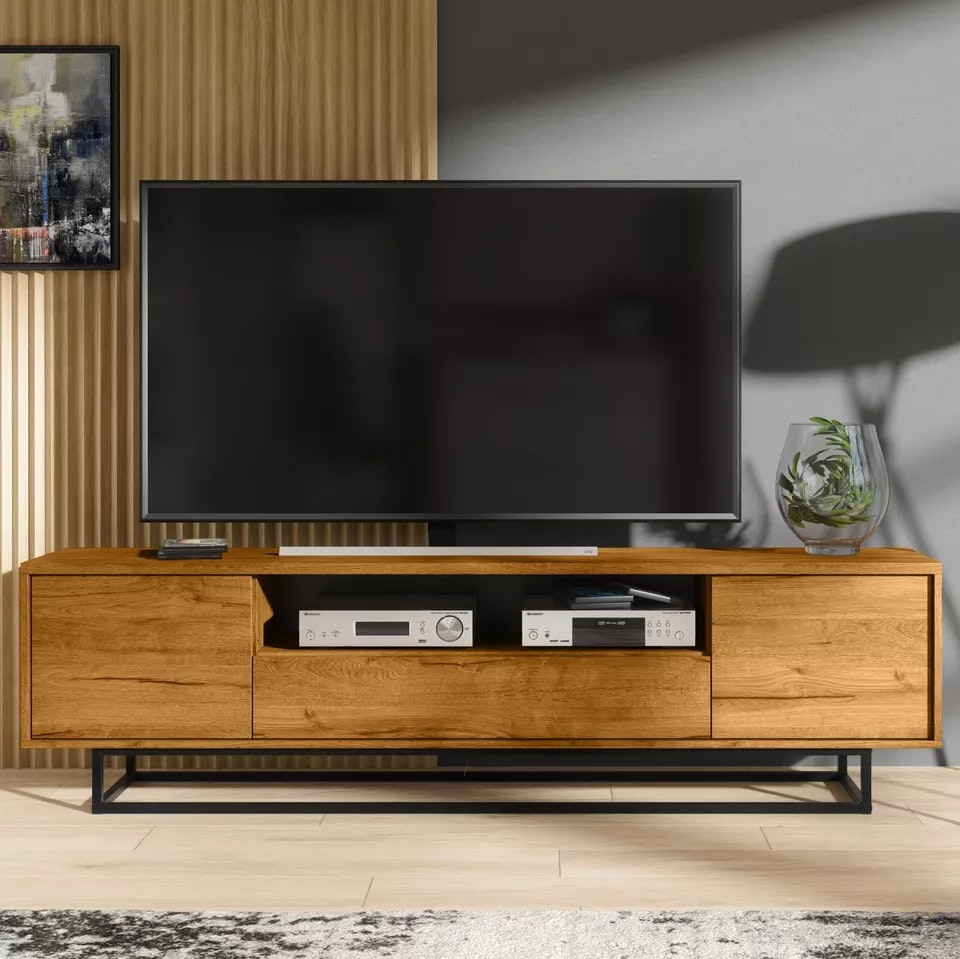Mex Furniture Refined Loft Retro Industrial Tv Unit Vintage Oak Cabinet - Mdf/Chipboard - Oak Matt Body & Oak Matt Fronts 200Cm