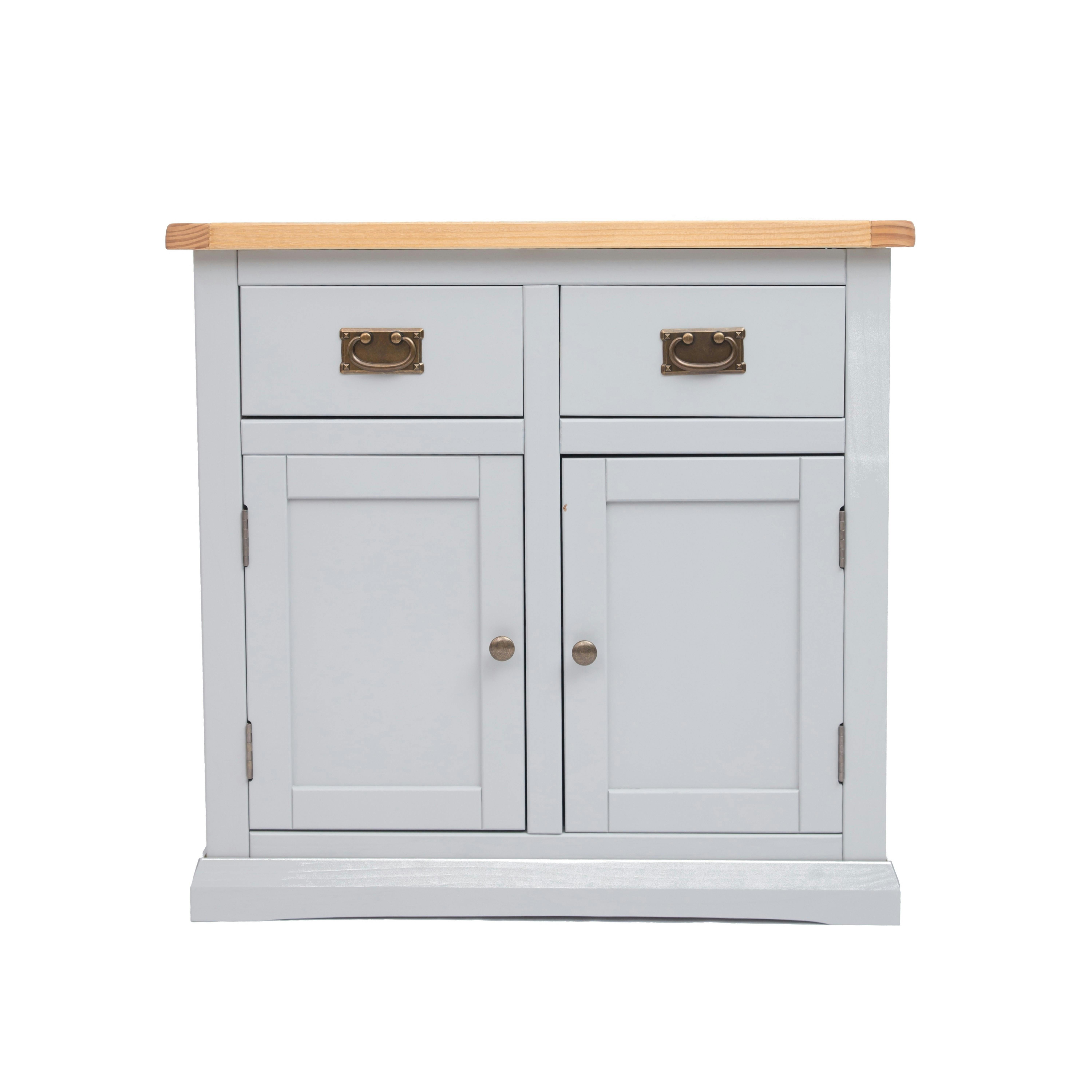 Cabinet Bits Light/Grey Loreo 2 Drawer 2 Door Sideboard Brass Drop Handle